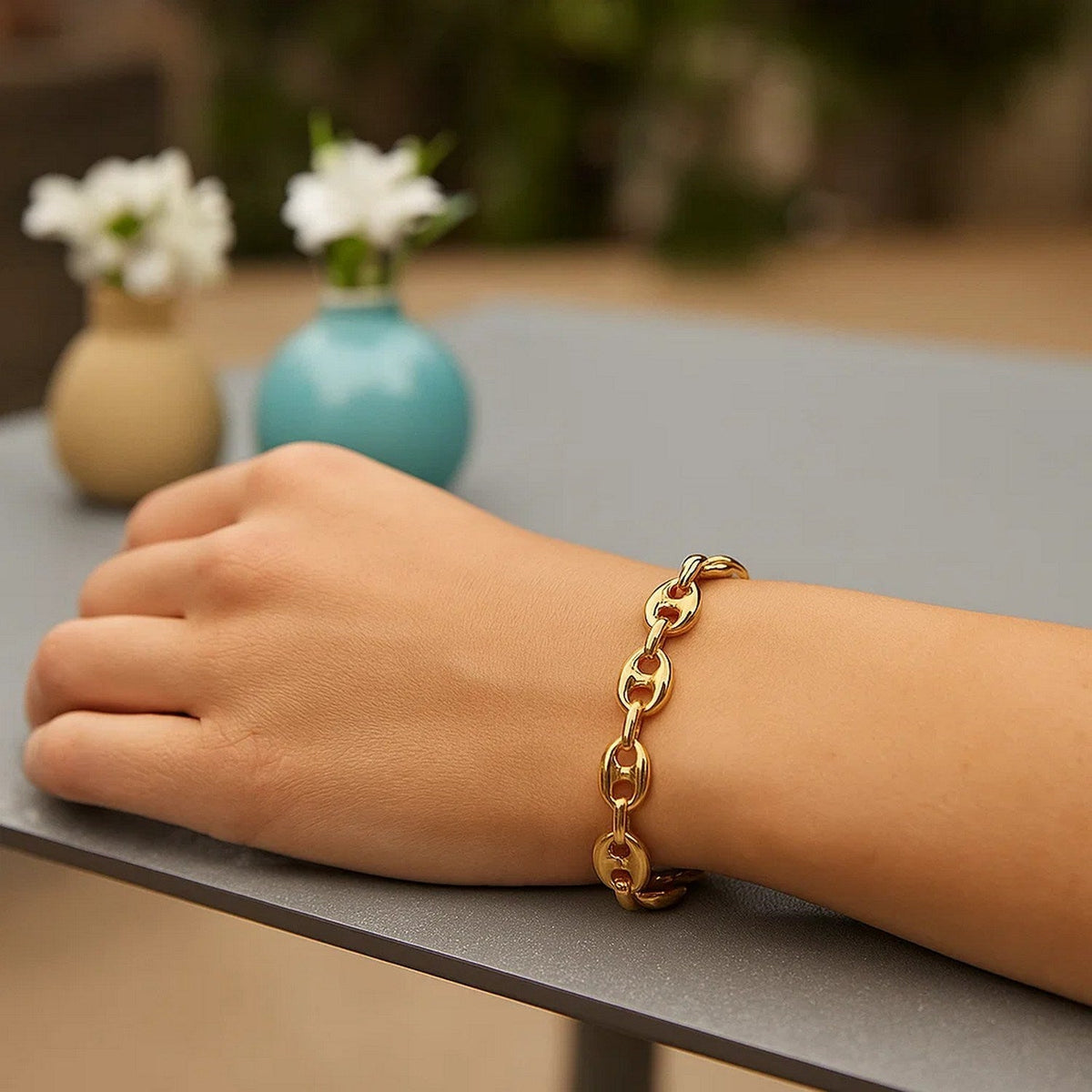 14k Yellow Gold Puffed Mariner Link Bracelet (6.80 mm) - LinkagejewelrydesignLinkagejewelrydesign