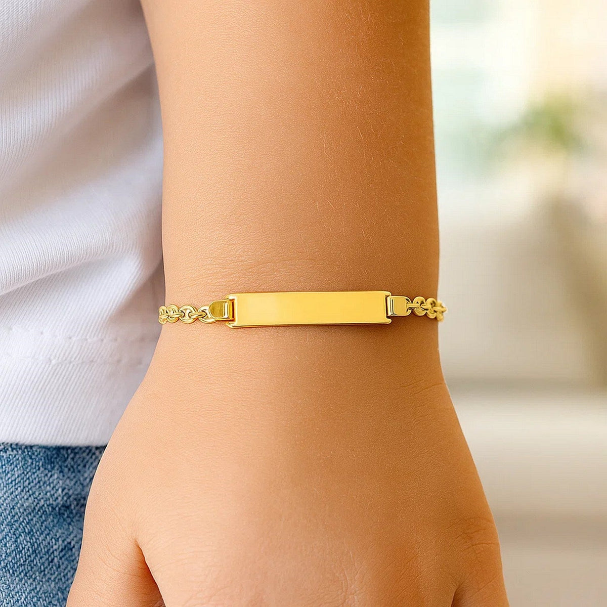 14k Yellow Gold Puffed Mariner Link Childrens ID Bracelet (3.30 mm) - LinkagejewelrydesignLinkagejewelrydesign