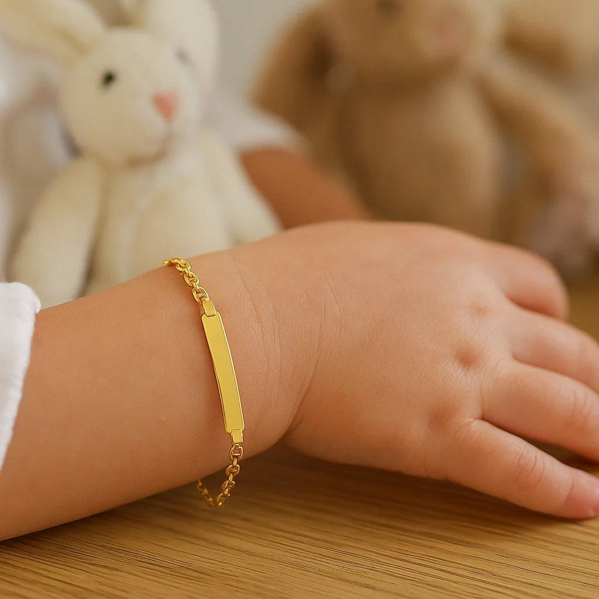 14k Yellow Gold Puffed Mariner Link Childrens ID Bracelet (3.30 mm) - LinkagejewelrydesignLinkagejewelrydesign