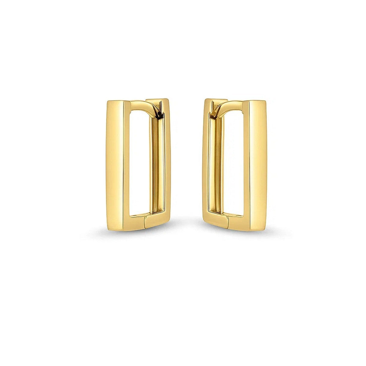 14k Yellow Gold Rectangle Huggie Hoops - LinkagejewelrydesignLinkagejewelrydesign