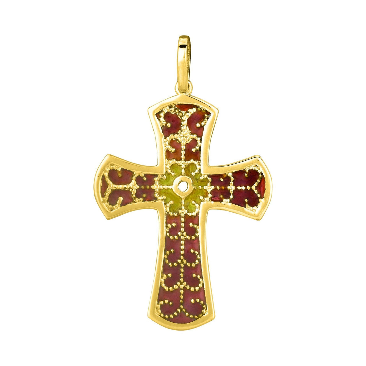 14K Yellow Gold Red Cross Pendant - LinkagejewelrydesignLinkagejewelrydesign