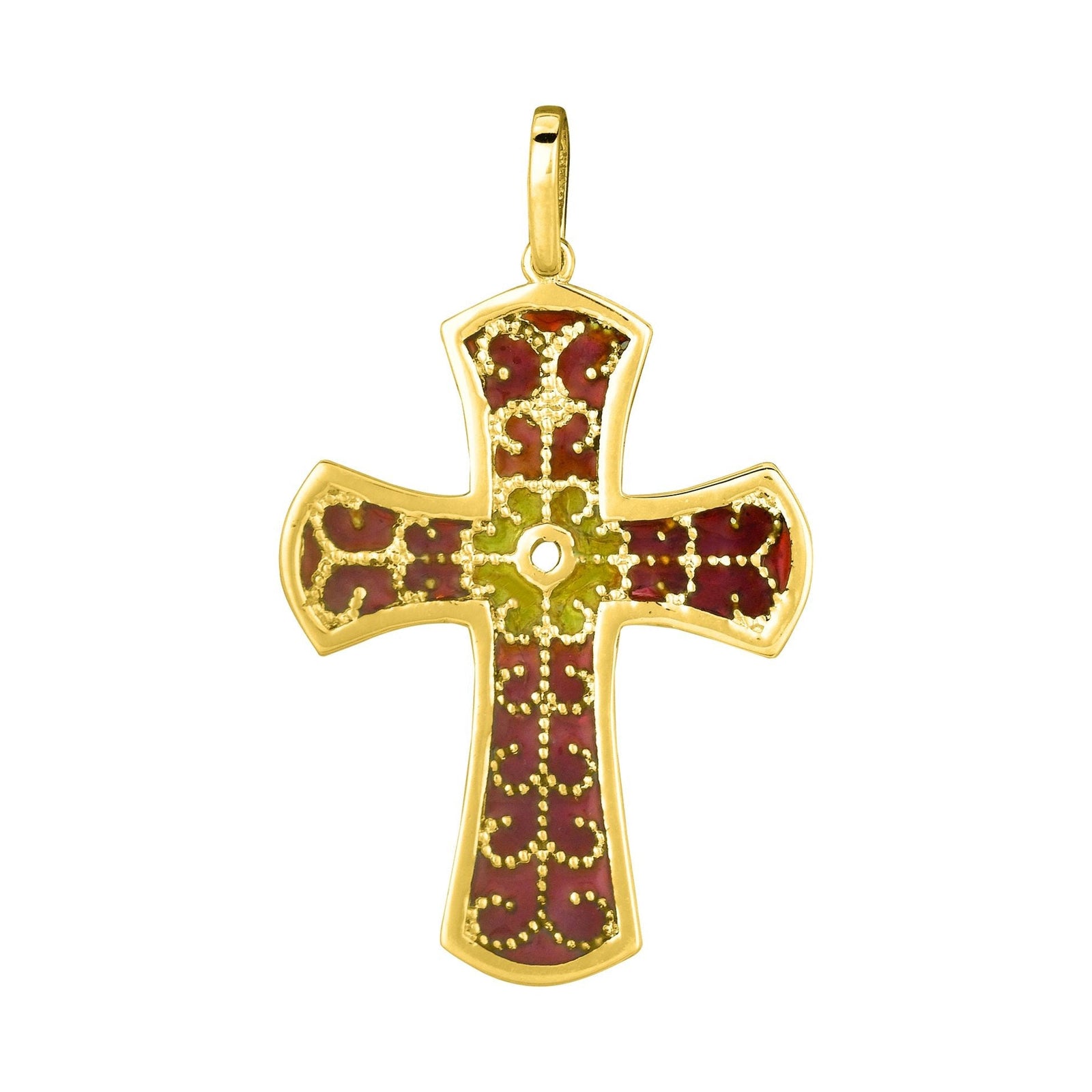 14K Yellow Gold Red Cross Pendant - LinkagejewelrydesignLinkagejewelrydesign