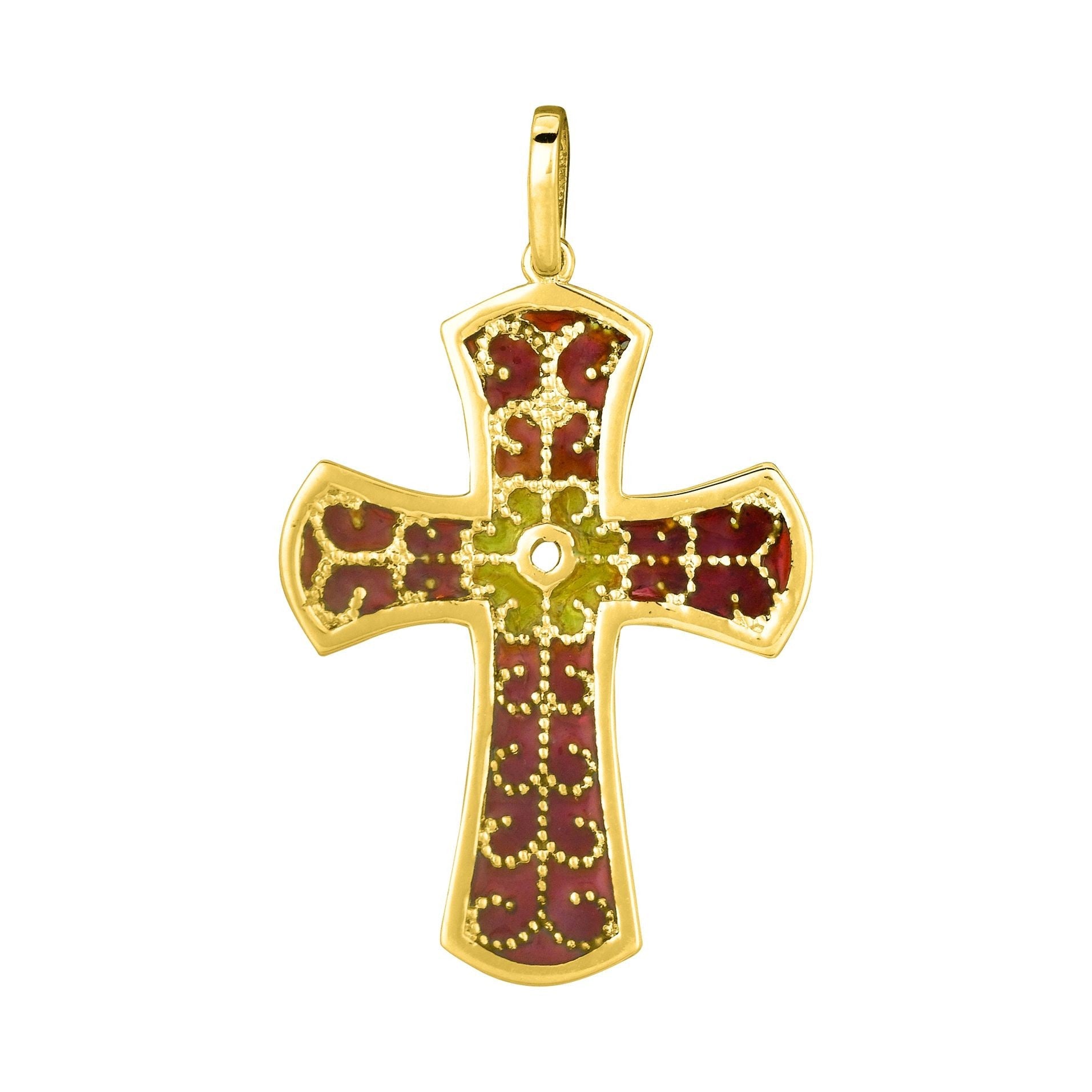 14K Yellow Gold Red Cross Pendant - LinkagejewelrydesignLinkagejewelrydesign