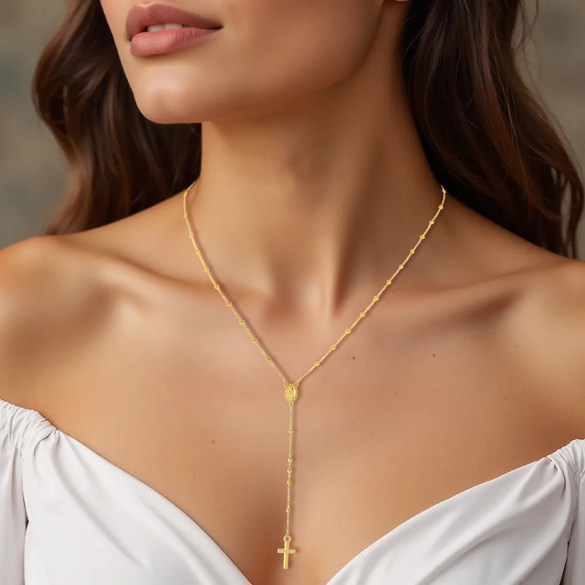14k Yellow Gold Rosary Necklace - LinkagejewelrydesignLinkagejewelrydesign