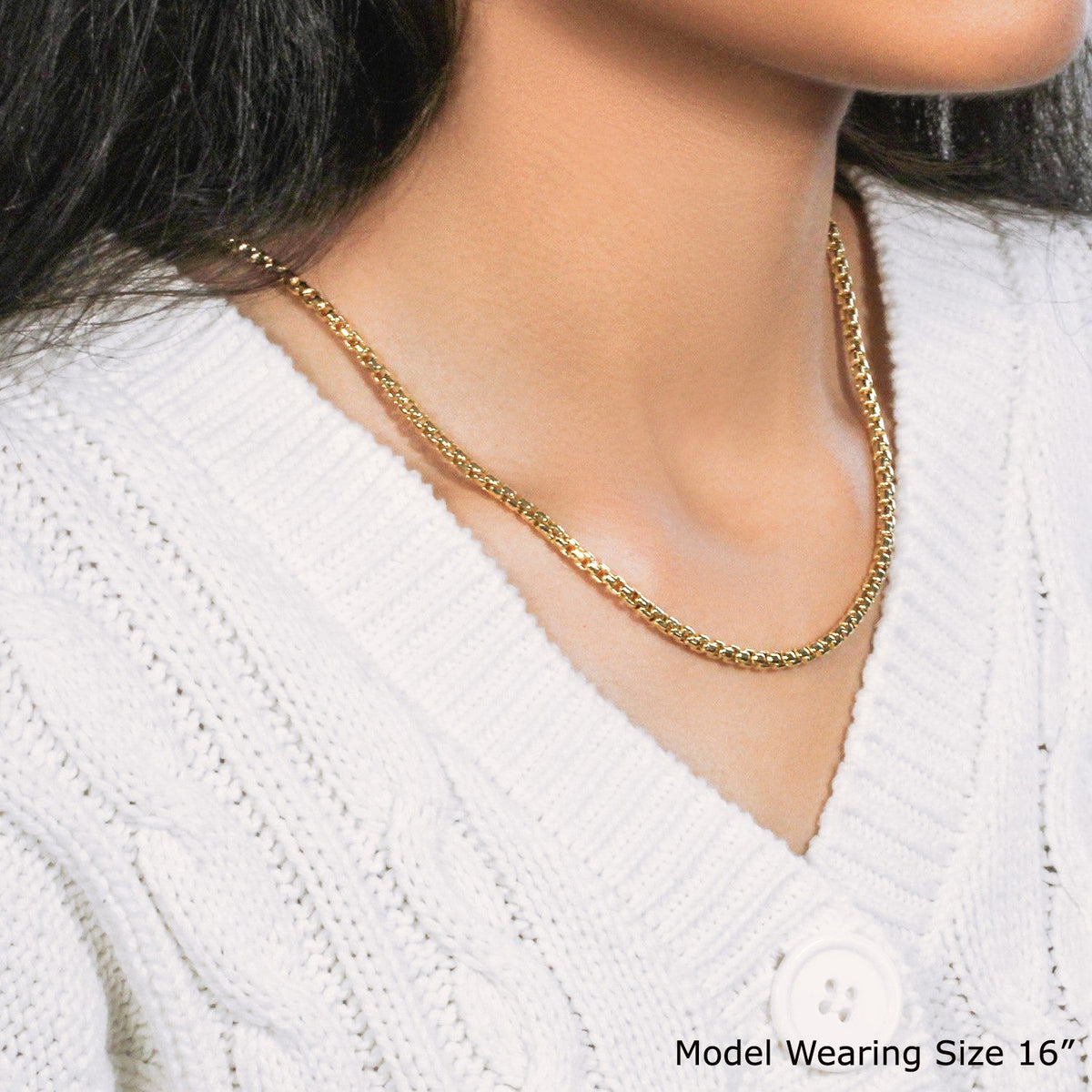 14k Yellow Gold Round Box Chain (3.4 mm) - LinkagejewelrydesignLinkagejewelrydesign