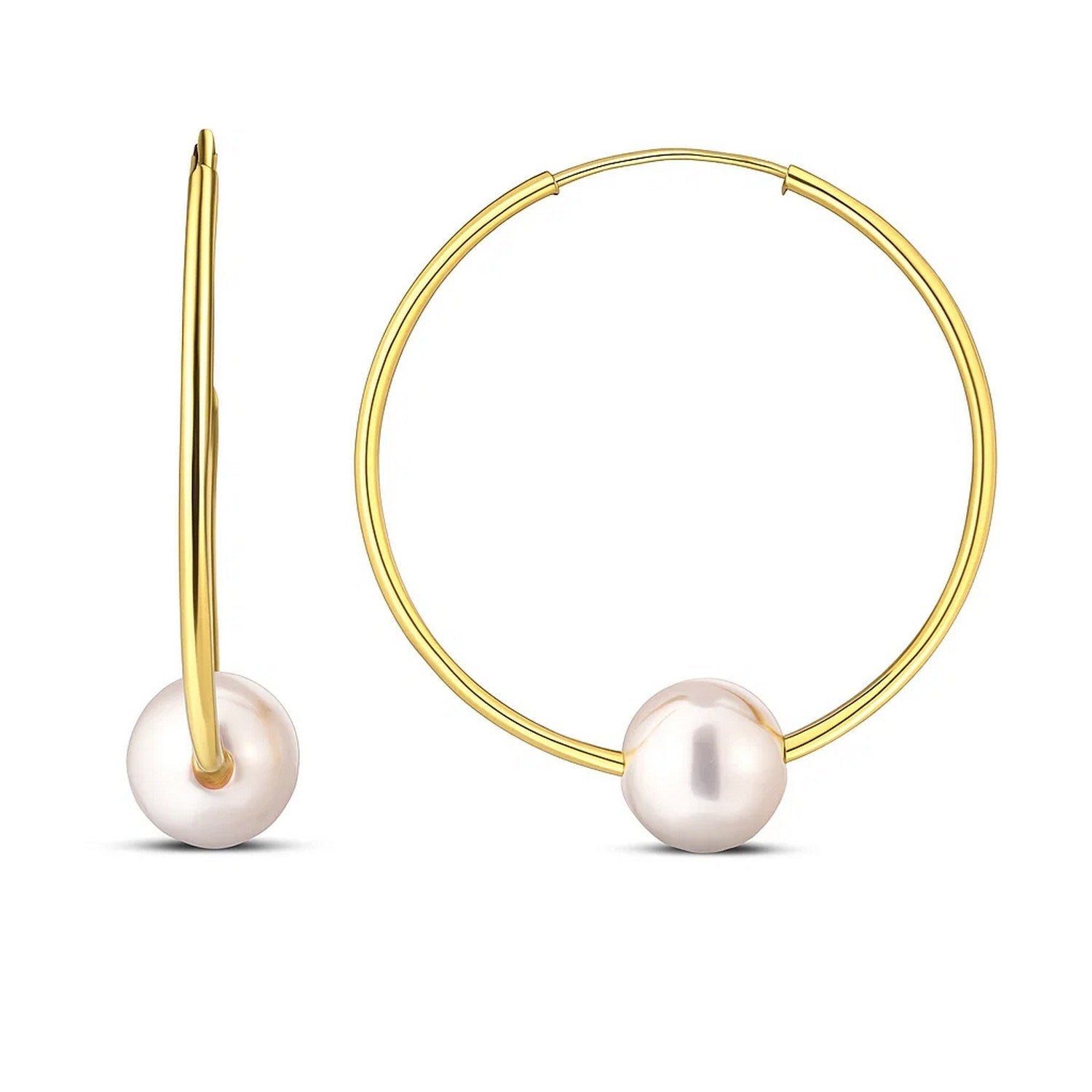 14k Yellow Gold Round Endless Pearl Earring(1x25mm) - LinkagejewelrydesignLinkagejewelrydesign