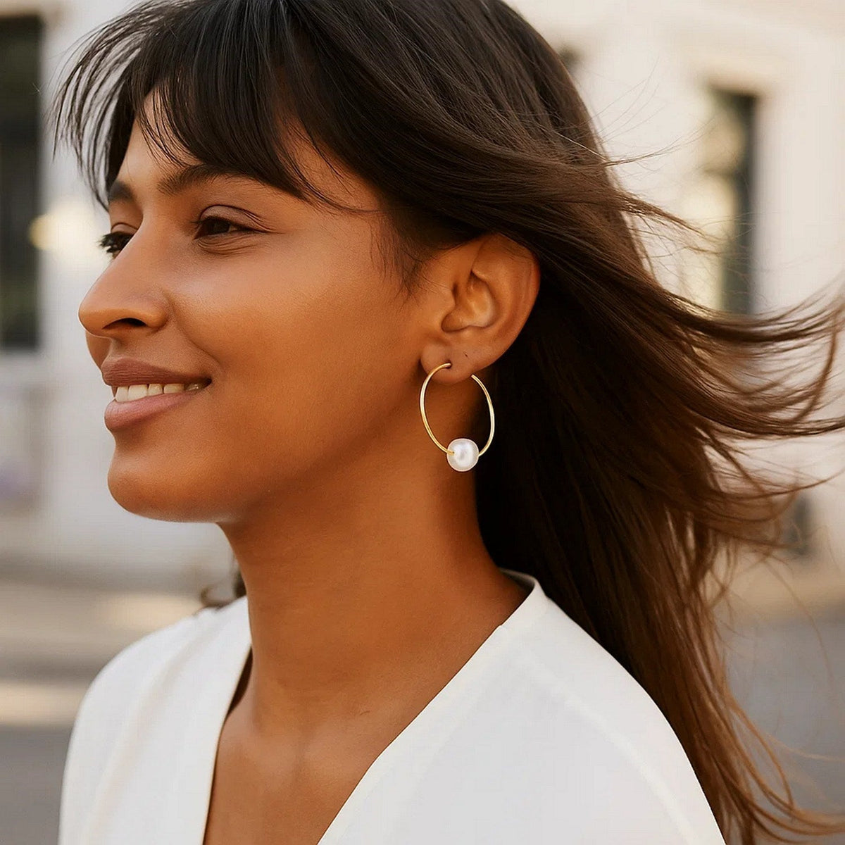 14k Yellow Gold Round Endless Pearl Earring(1x25mm) - LinkagejewelrydesignLinkagejewelrydesign