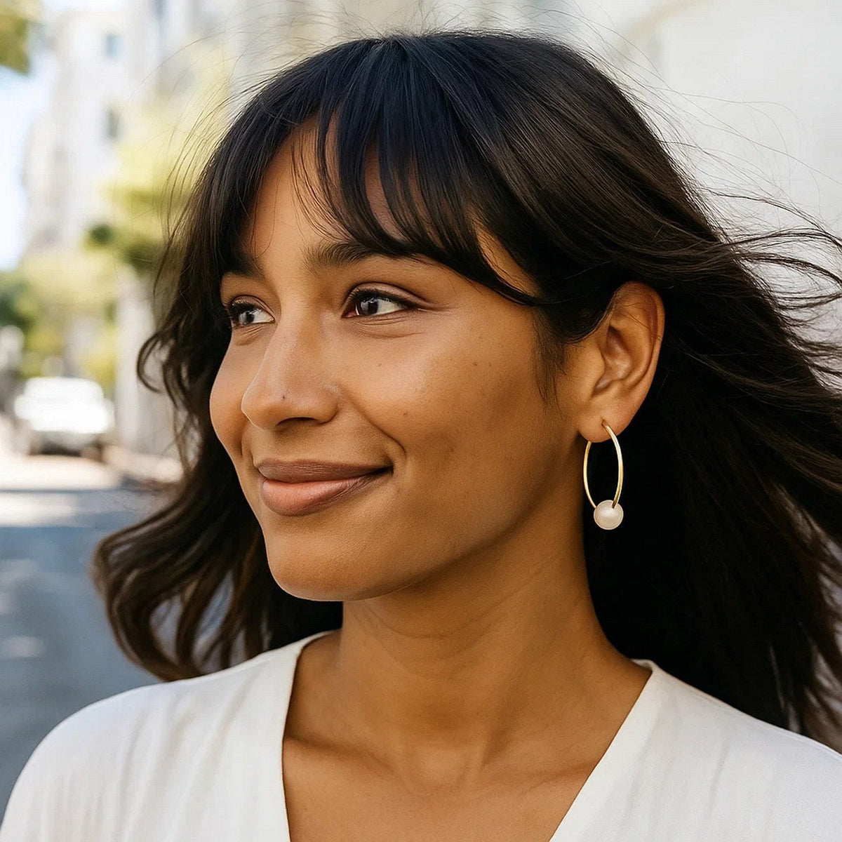 14k Yellow Gold Round Endless Pearl Earring(1x25mm) - LinkagejewelrydesignLinkagejewelrydesign