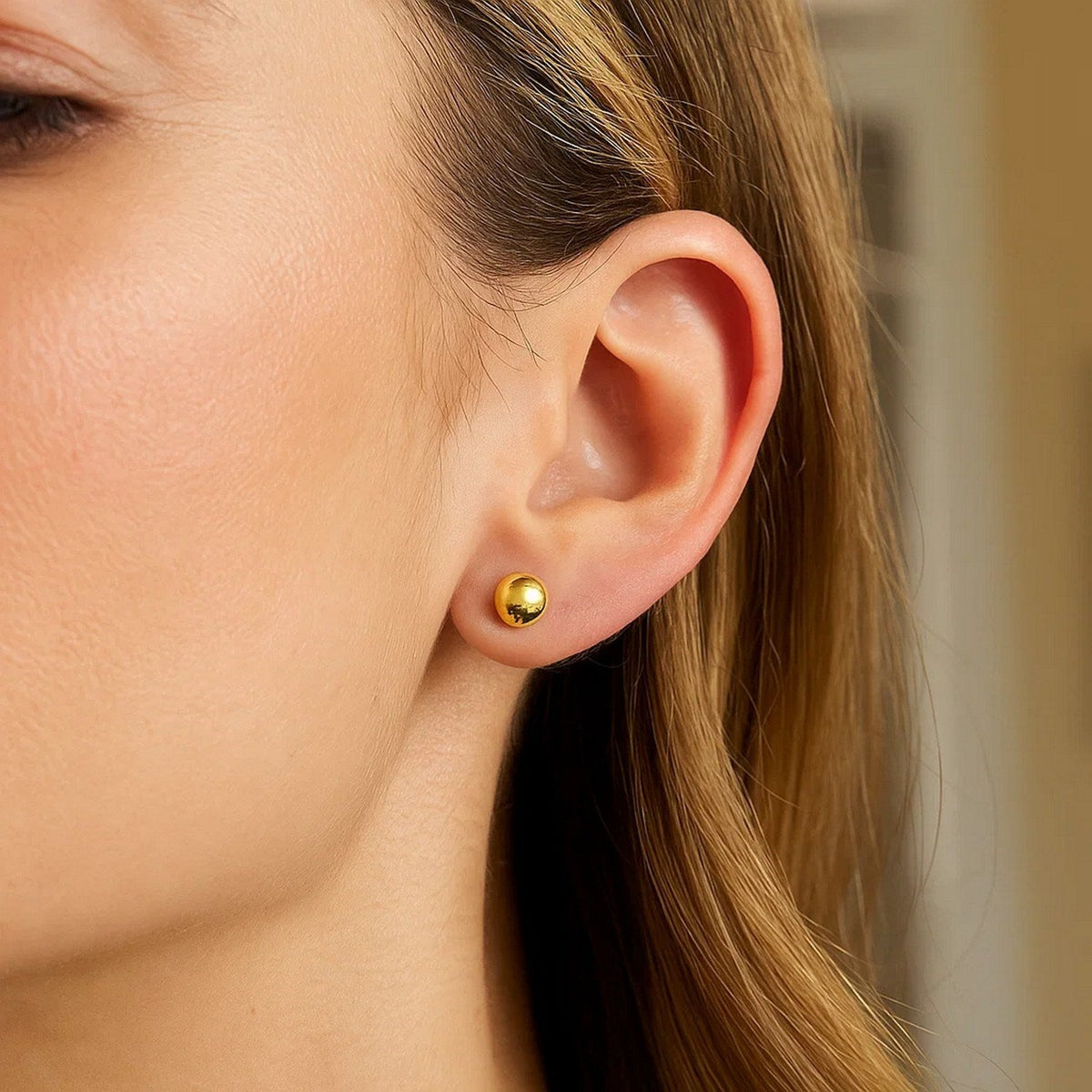 14k Yellow Gold Round Stud Earrings (6.0 mm) - LinkagejewelrydesignLinkagejewelrydesign