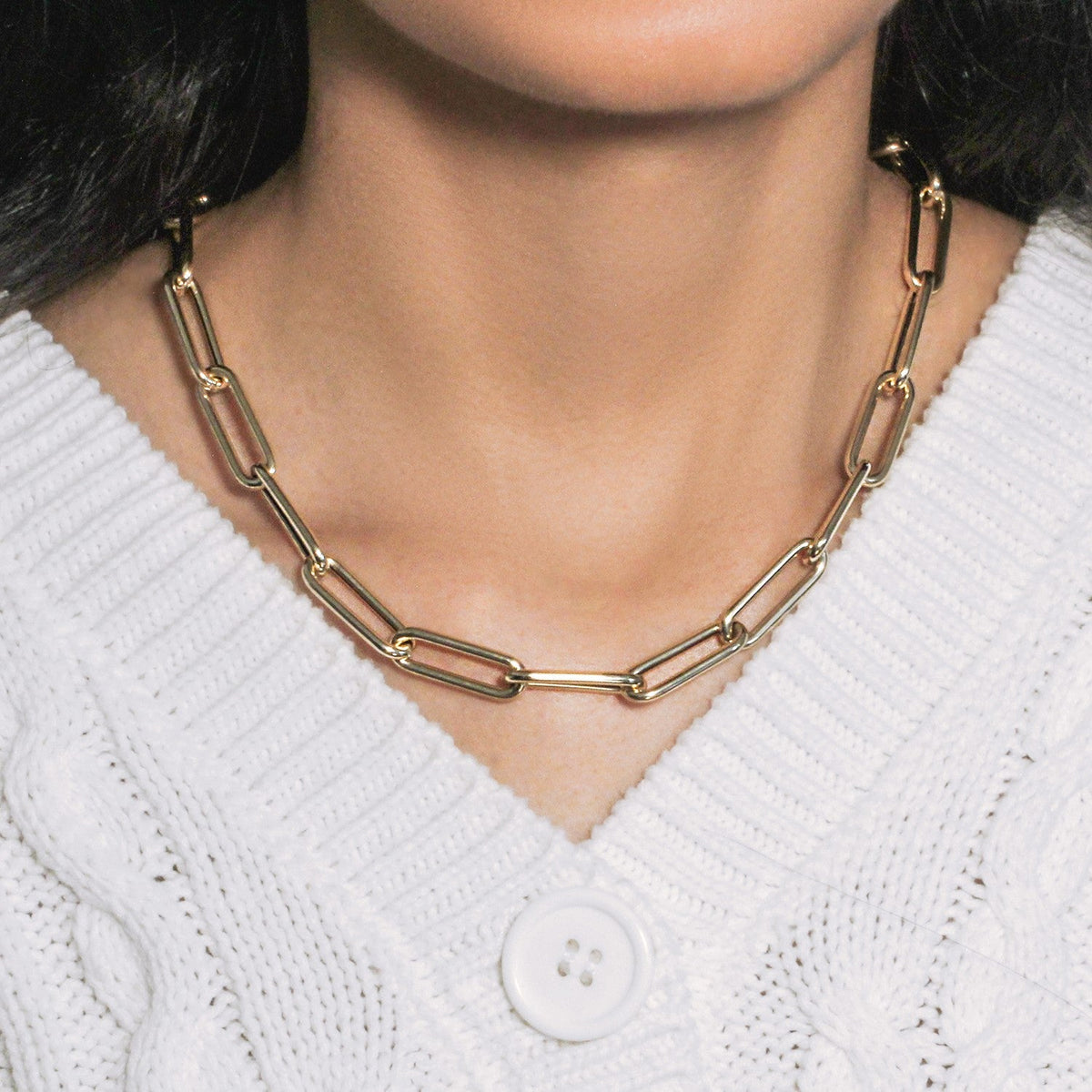 14k Yellow Gold Rounded Paperclip Chain Necklace - LinkagejewelrydesignLinkagejewelrydesign