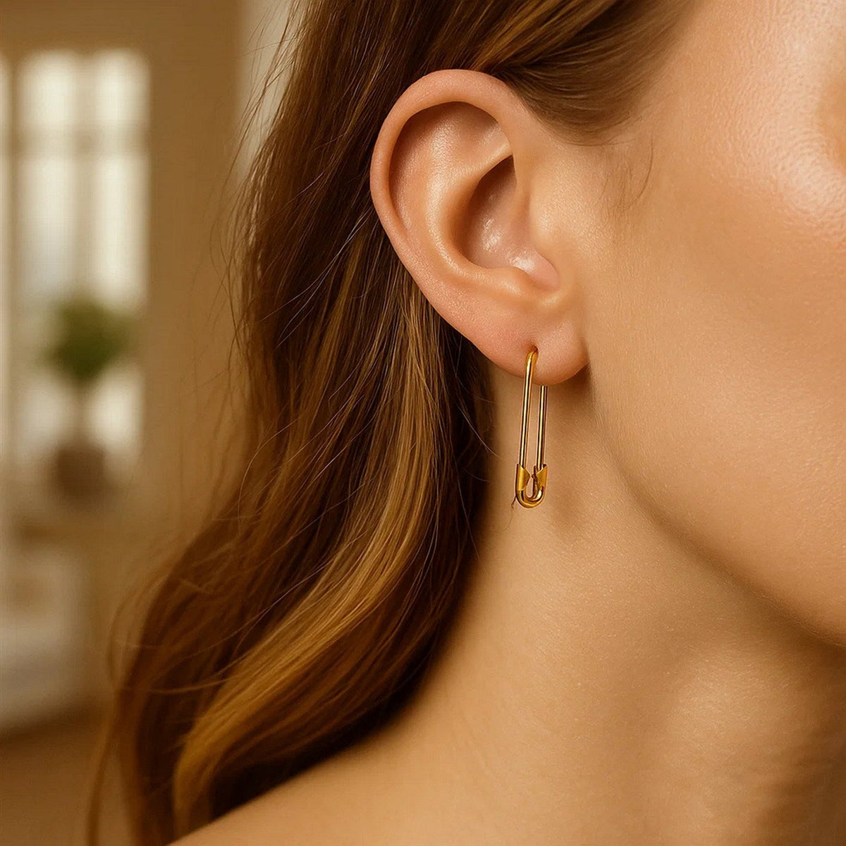 14k Yellow Gold Safety Pin Earrings - LinkagejewelrydesignLinkagejewelrydesign