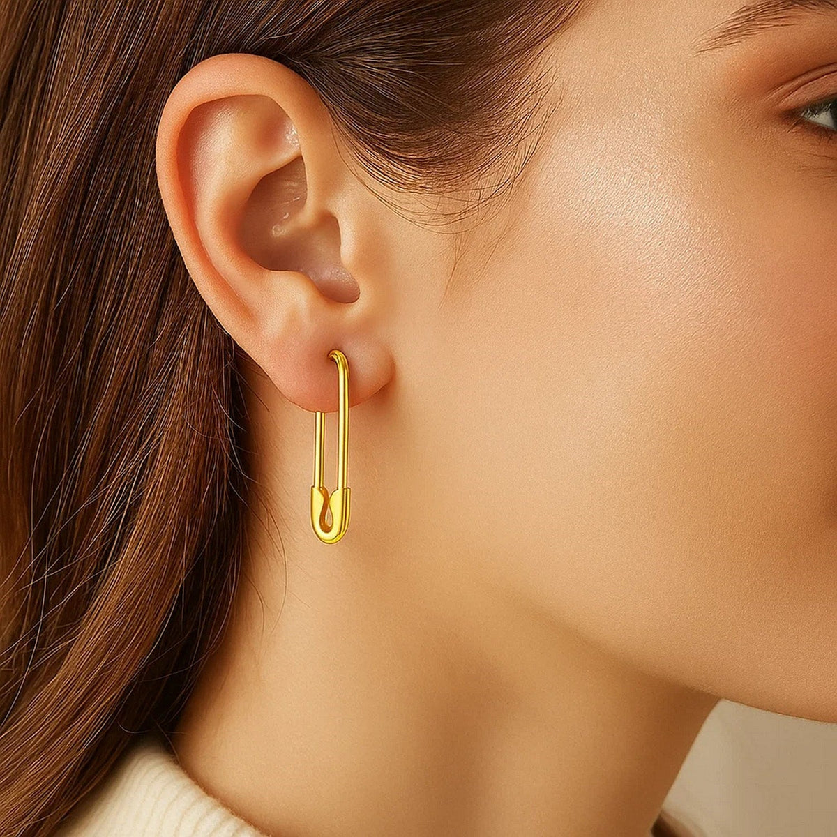 14k Yellow Gold Safety Pin Earrings - LinkagejewelrydesignLinkagejewelrydesign