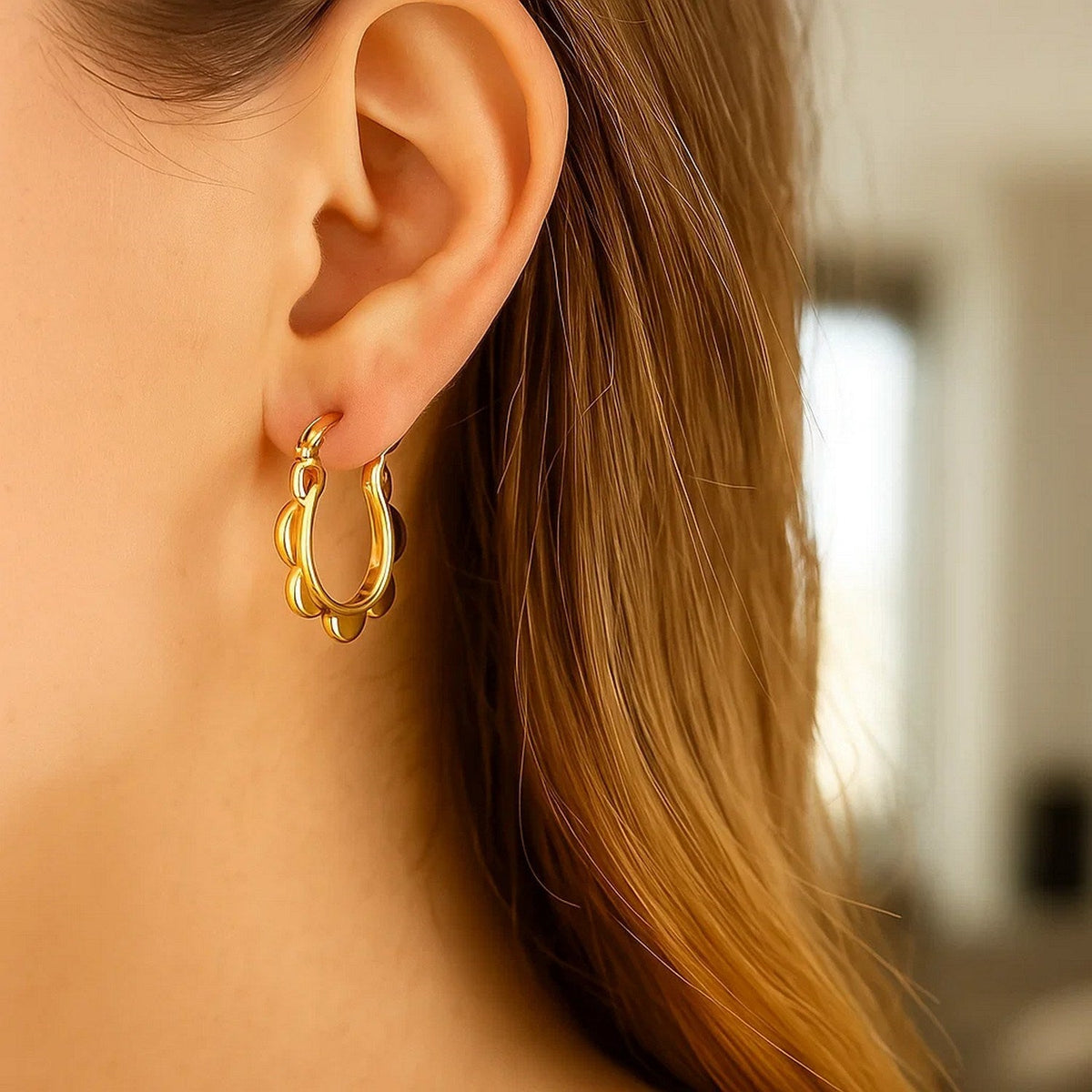 14k Yellow Gold Scalloped Hoop Earrings - LinkagejewelrydesignLinkagejewelrydesign