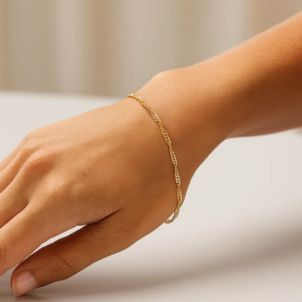 14k Yellow Gold Singapore Bracelet (1.10 mm) - LinkagejewelrydesignLinkagejewelrydesign