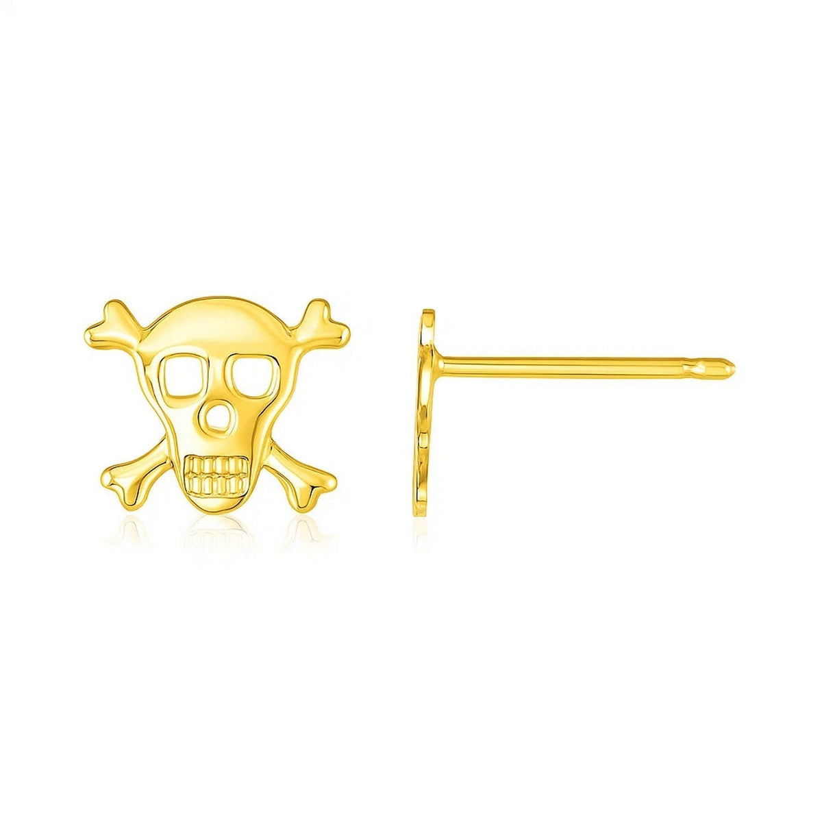 14K Yellow Gold Skull and Crossbones Post Earrings - LinkagejewelrydesignLinkagejewelrydesign