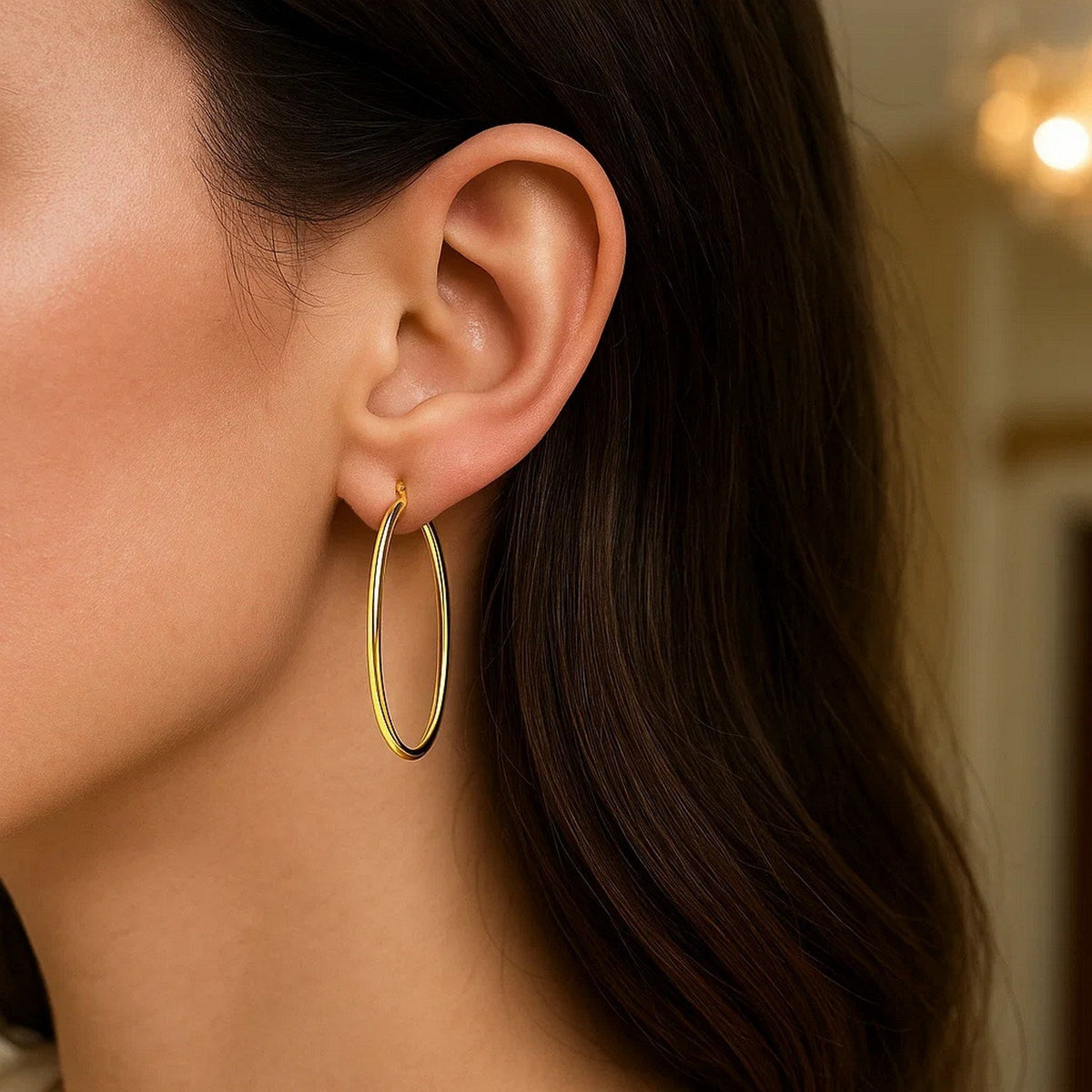 14k Yellow Gold Slim Oval Shape Hoop Earrings - LinkagejewelrydesignLinkagejewelrydesign