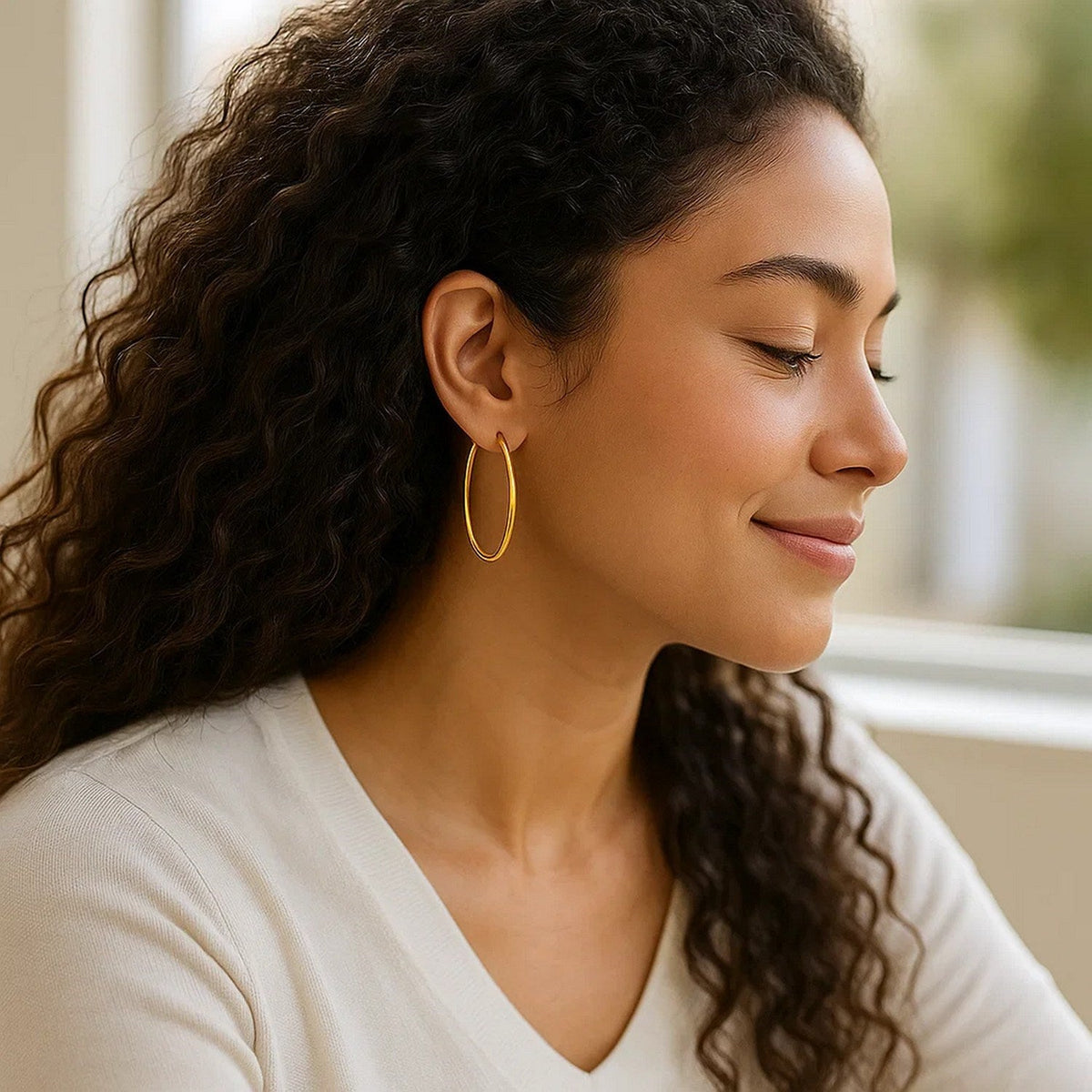 14k Yellow Gold Slim Oval Shape Hoop Earrings - LinkagejewelrydesignLinkagejewelrydesign