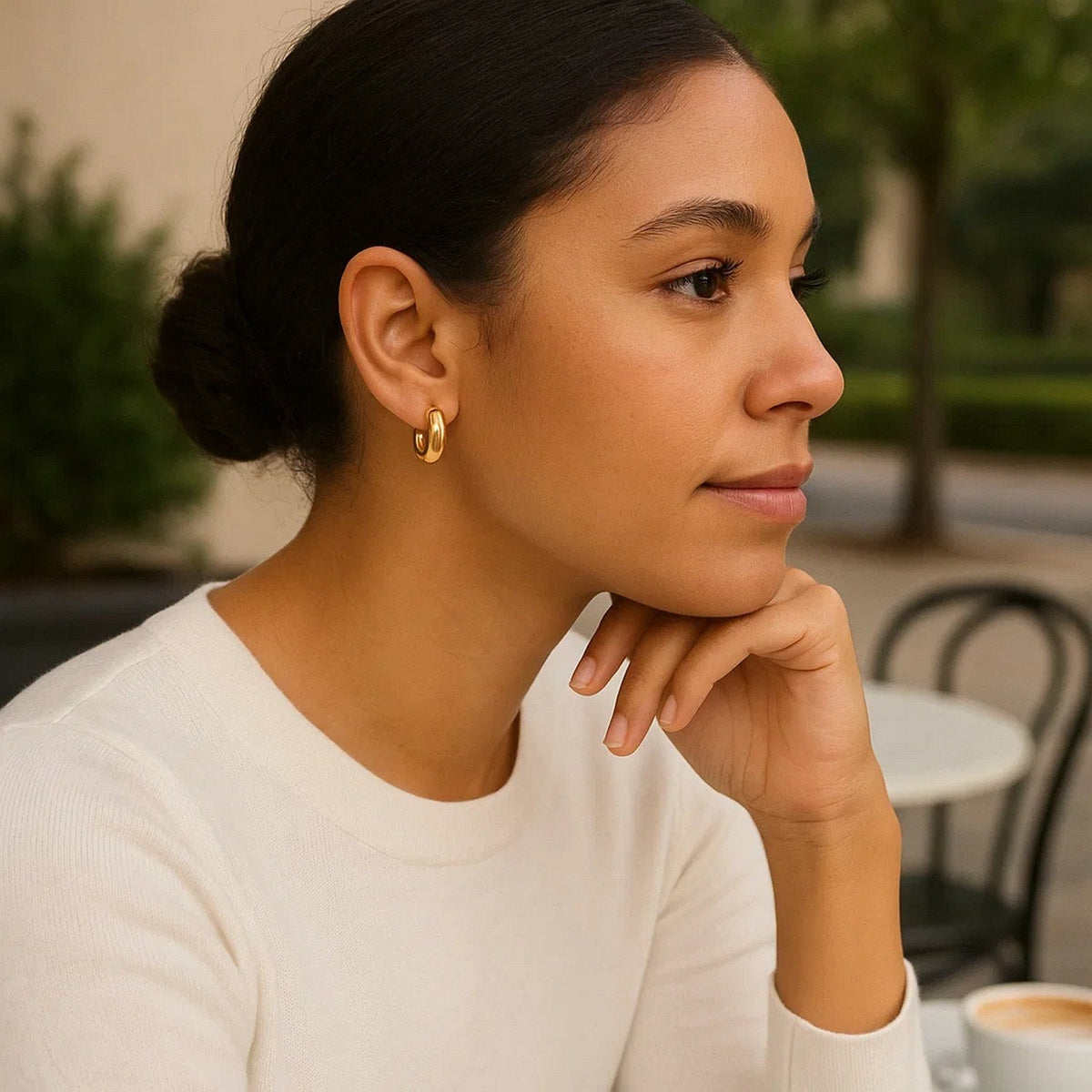 14k Yellow Gold Small Puffy Hoops - LinkagejewelrydesignLinkagejewelrydesign