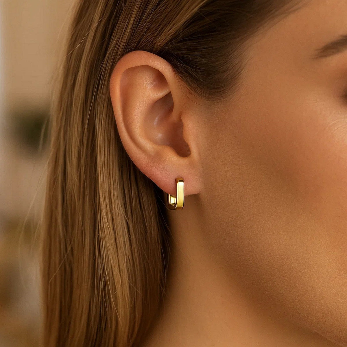 14k Yellow Gold Small Square Huggie Hoops - LinkagejewelrydesignLinkagejewelrydesign