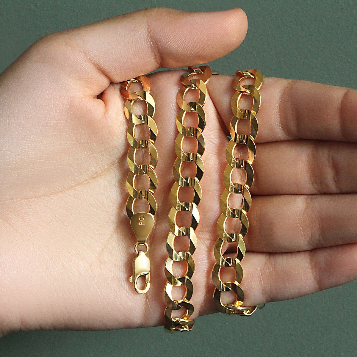 14k Yellow Gold Solid Curb Chain 10.0mm - LinkagejewelrydesignLinkagejewelrydesign