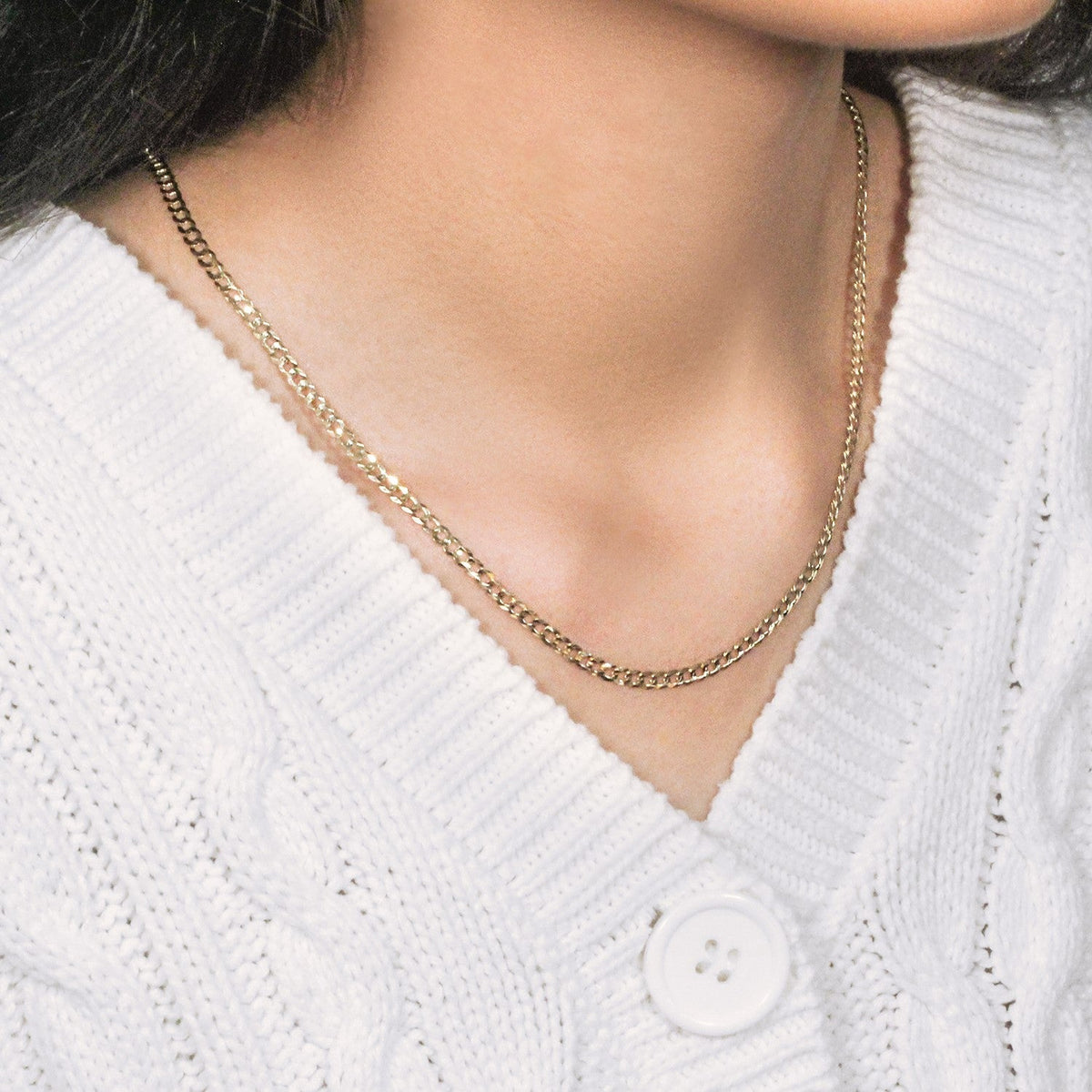 14k Yellow Gold Solid Curb Chain (3.20 mm) - LinkagejewelrydesignLinkagejewelrydesign