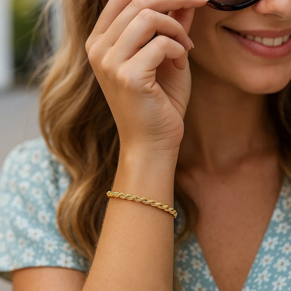 14k Yellow Gold Solid Diamond Cut Rope Bracelet (4.00 mm) - LinkagejewelrydesignLinkagejewelrydesign