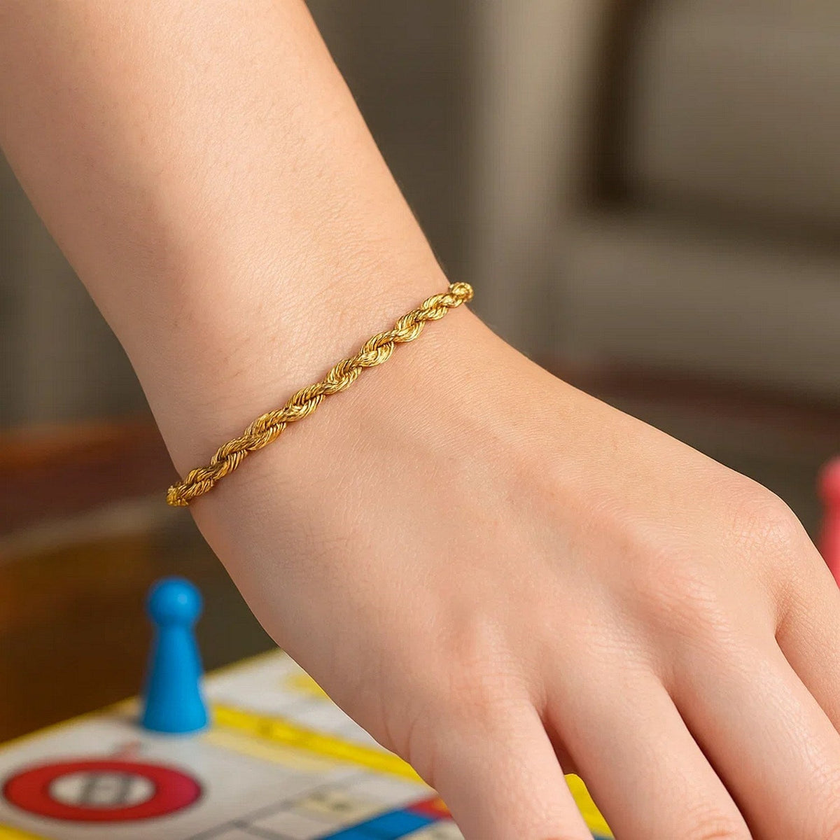 14k Yellow Gold Solid Diamond Cut Rope Bracelet (4.00 mm) - LinkagejewelrydesignLinkagejewelrydesign