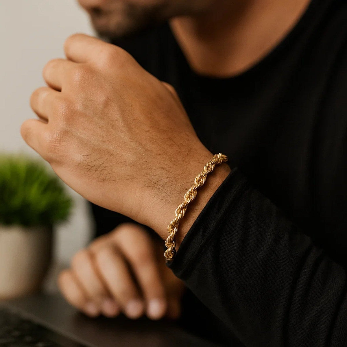 14k Yellow Gold Solid Diamond Cut Rope Bracelet (5.00 mm) - LinkagejewelrydesignLinkagejewelrydesign