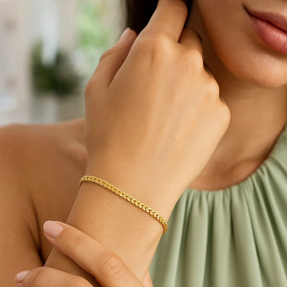 14k Yellow Gold Solid Diamond Cut Round Franco Bracelet (2.20 mm) - LinkagejewelrydesignLinkagejewelrydesign