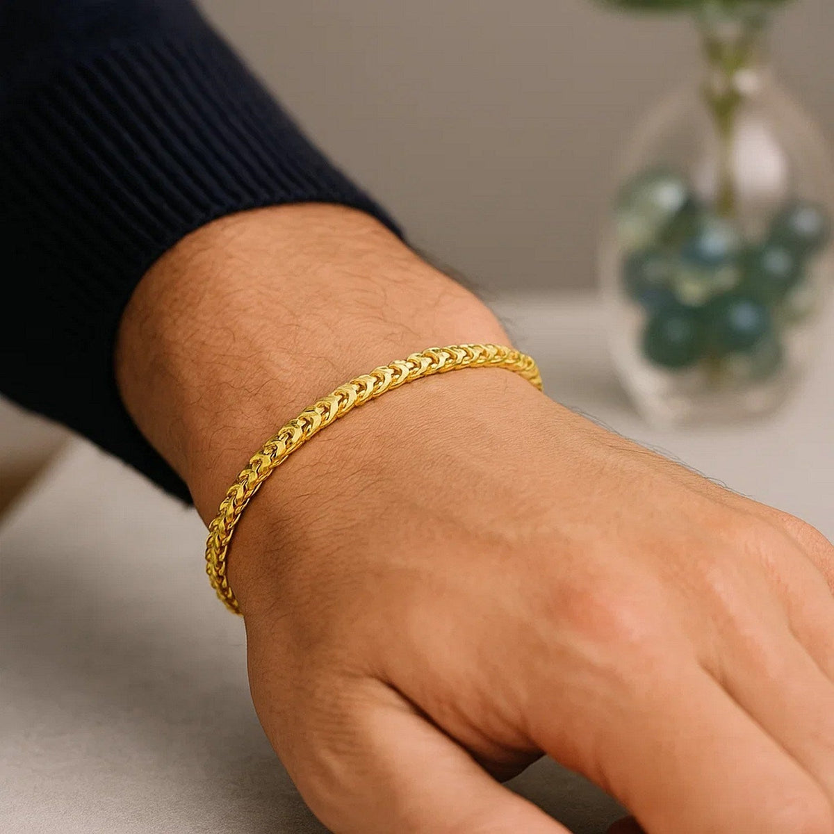 14k Yellow Gold Solid Diamond Cut Round Franco Bracelet (4.60 mm) - LinkagejewelrydesignLinkagejewelrydesign