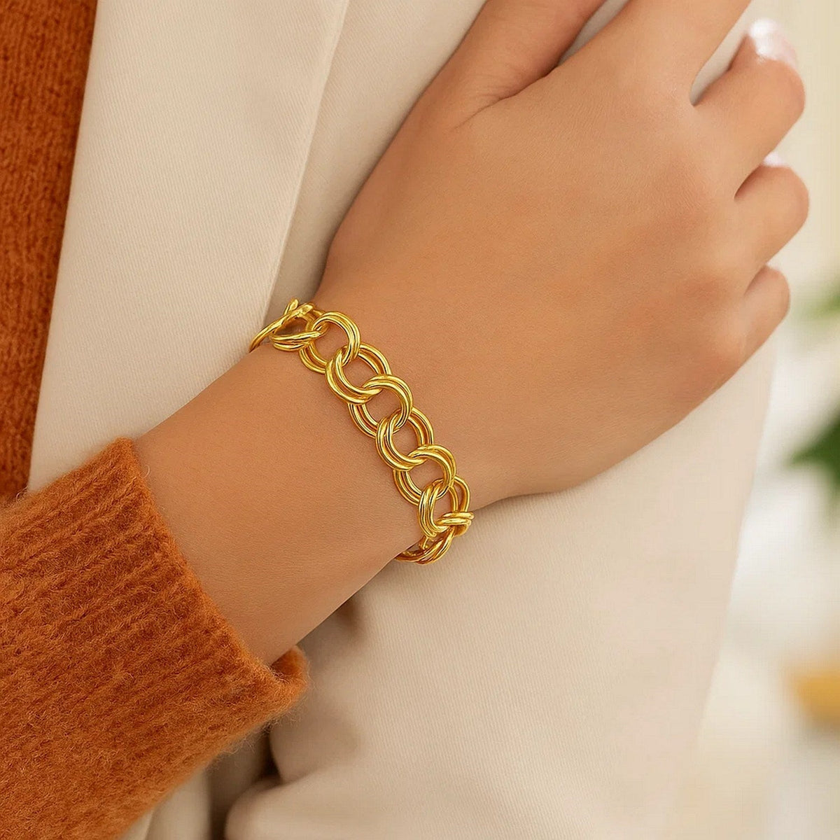14k Yellow Gold Solid Double Link Charm Bracelet (10.00 mm) - LinkagejewelrydesignLinkagejewelrydesign