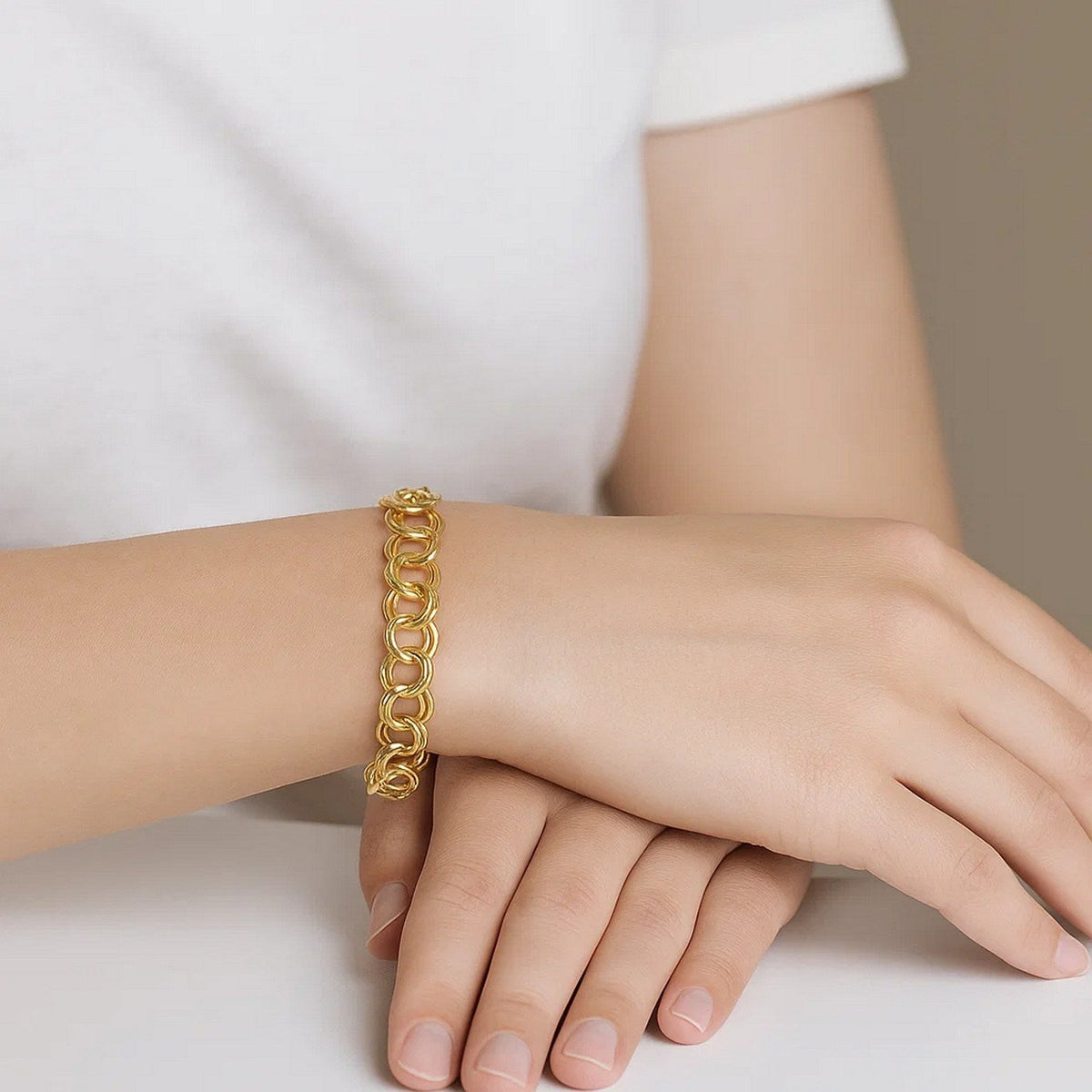 14k Yellow Gold Solid Double Link Charm Bracelet (6.00 mm) - LinkagejewelrydesignLinkagejewelrydesign