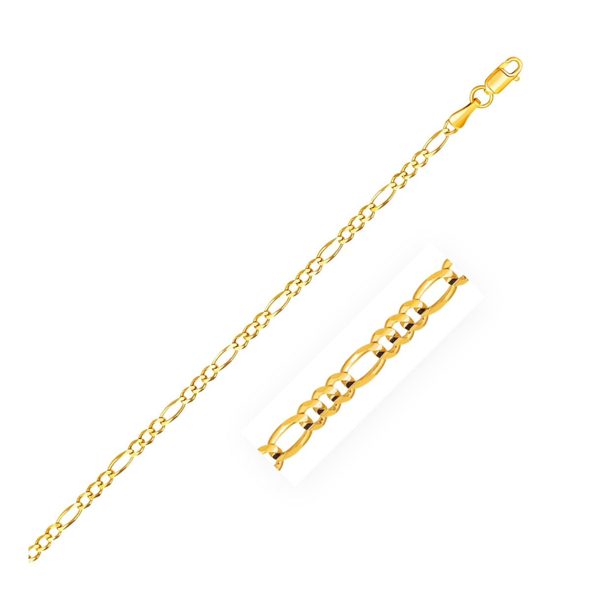 14k Yellow Gold Solid Figaro Bracelet (2.80 mm) - LinkagejewelrydesignLinkagejewelrydesign