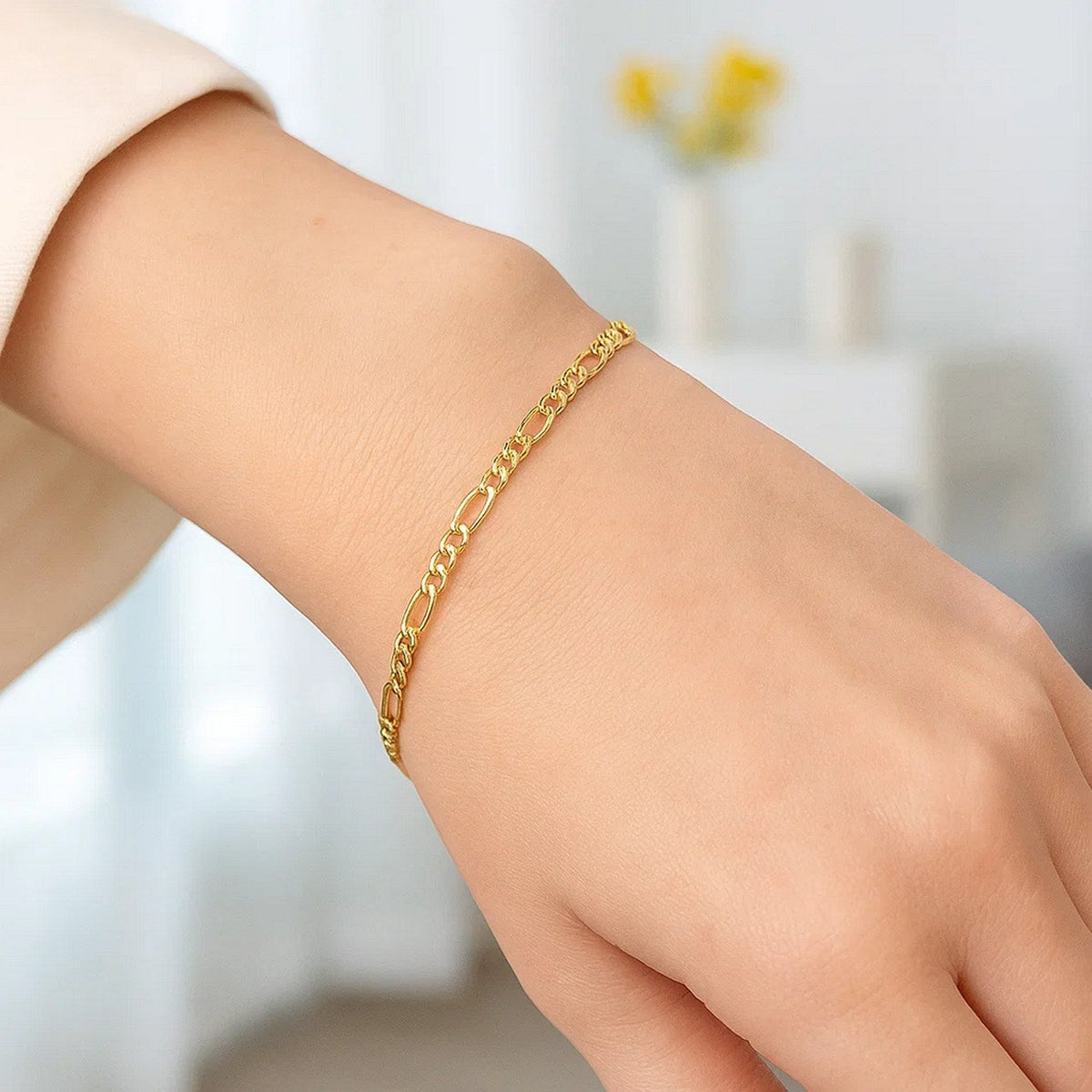 14k Yellow Gold Solid Figaro Bracelet (3.00 mm) - LinkagejewelrydesignLinkagejewelrydesign