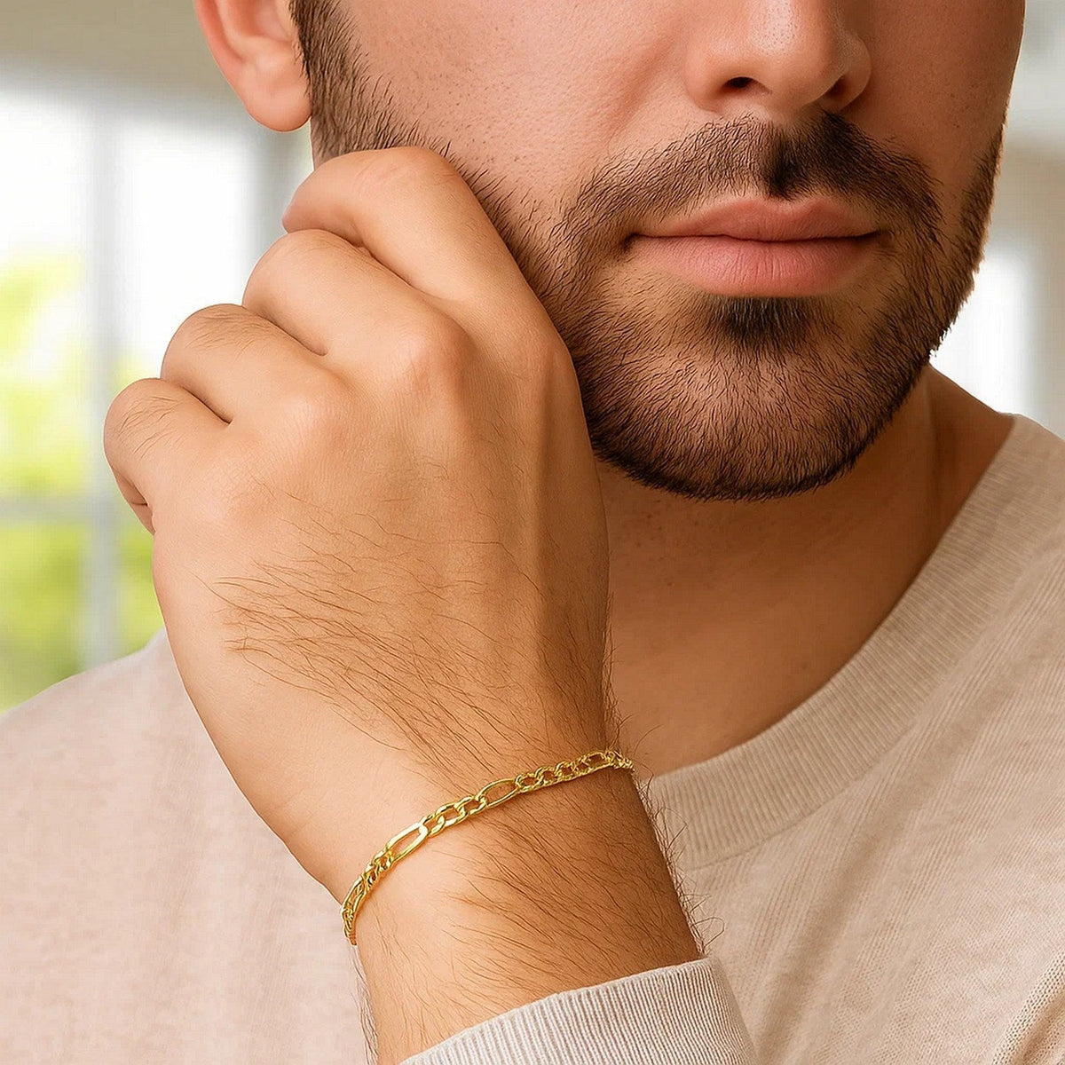 14k Yellow Gold Solid Figaro Bracelet (3.00 mm) - LinkagejewelrydesignLinkagejewelrydesign