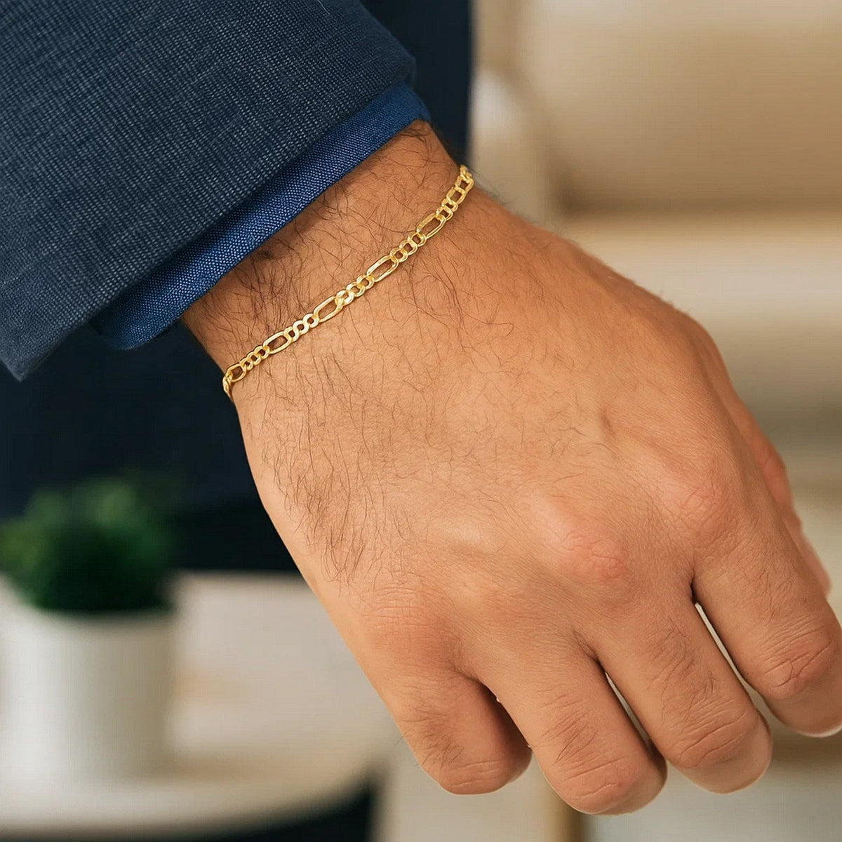 14k Yellow Gold Solid Figaro Bracelet (3.00 mm) - LinkagejewelrydesignLinkagejewelrydesign