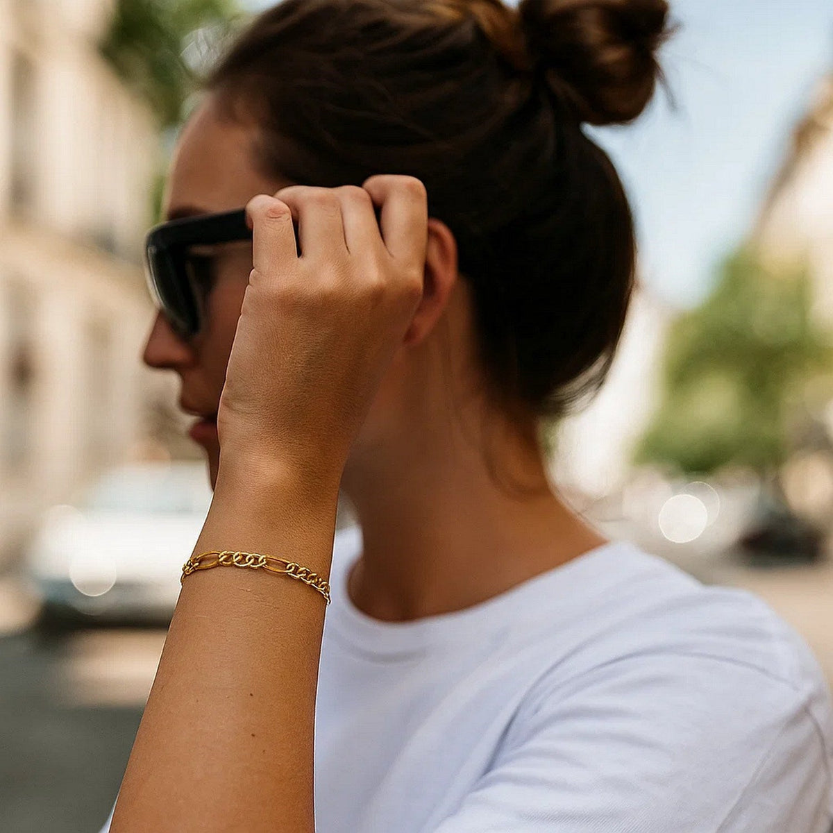 14k Yellow Gold Solid Figaro Bracelet (3.80 mm) - LinkagejewelrydesignLinkagejewelrydesign