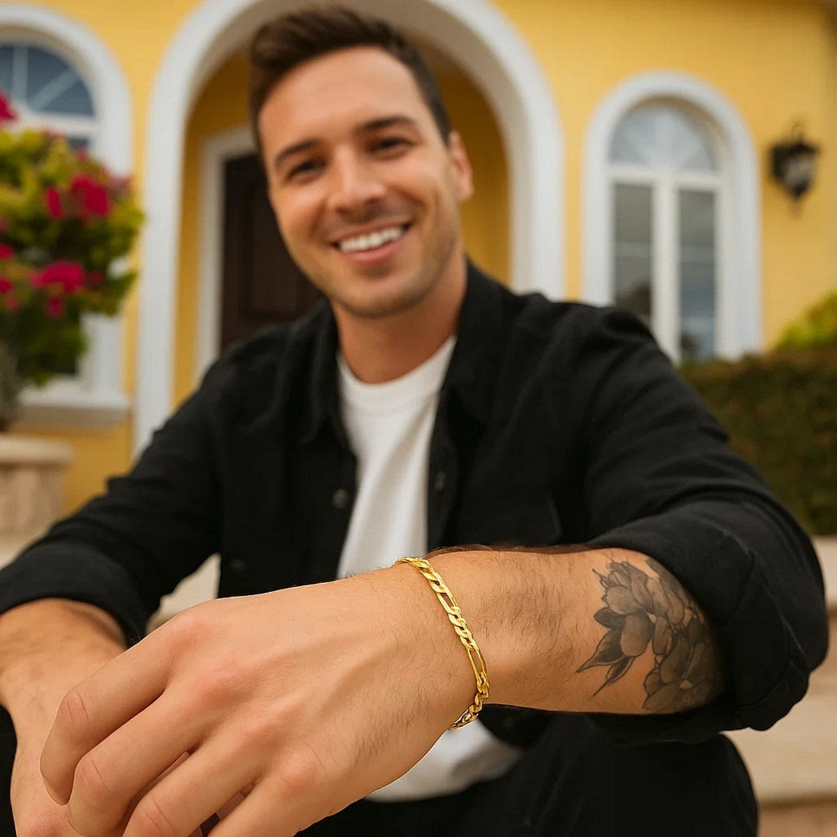 14k Yellow Gold Solid Figaro Bracelet (6.00 mm) - LinkagejewelrydesignLinkagejewelrydesign