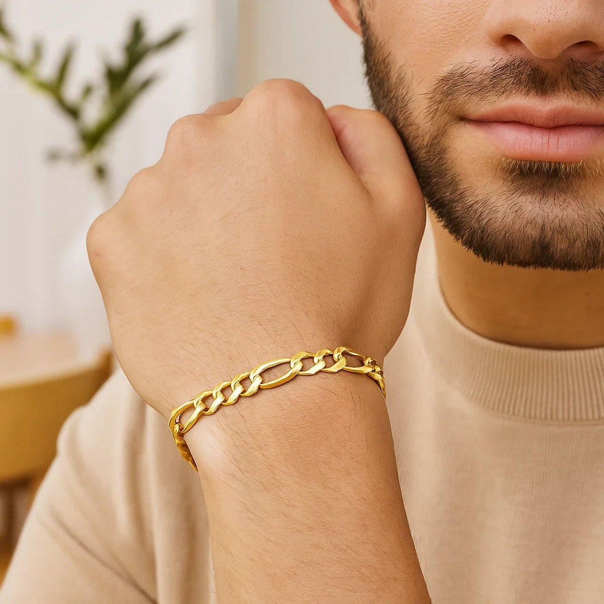 14k Yellow Gold Solid Figaro Bracelet (7.00 mm) - LinkagejewelrydesignLinkagejewelrydesign