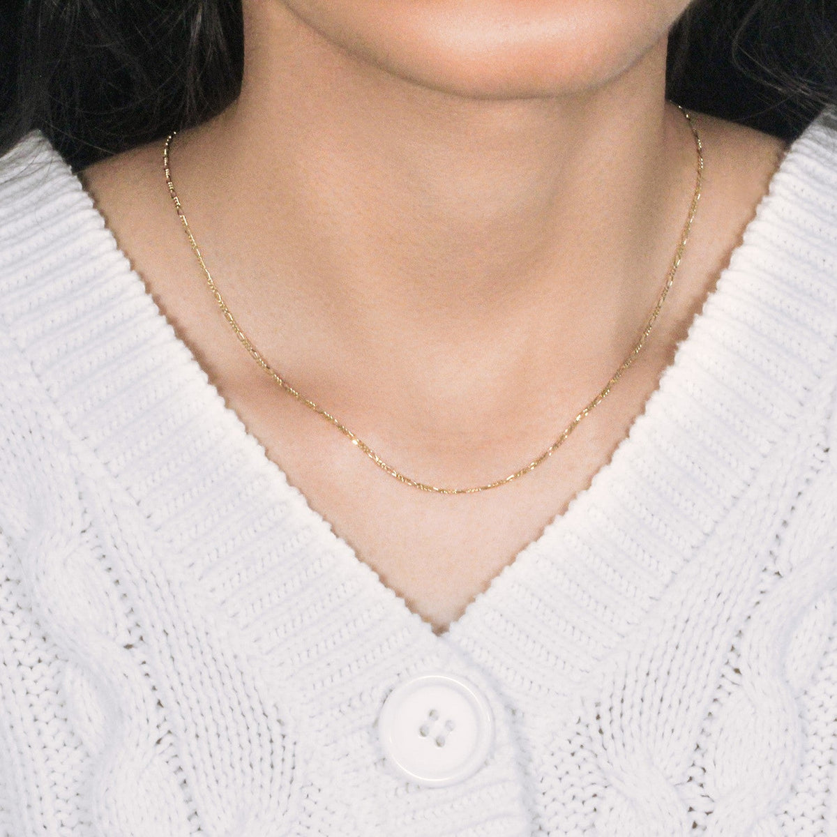 14k Yellow Gold Solid Figaro Chain 1.3mm - LinkagejewelrydesignLinkagejewelrydesign