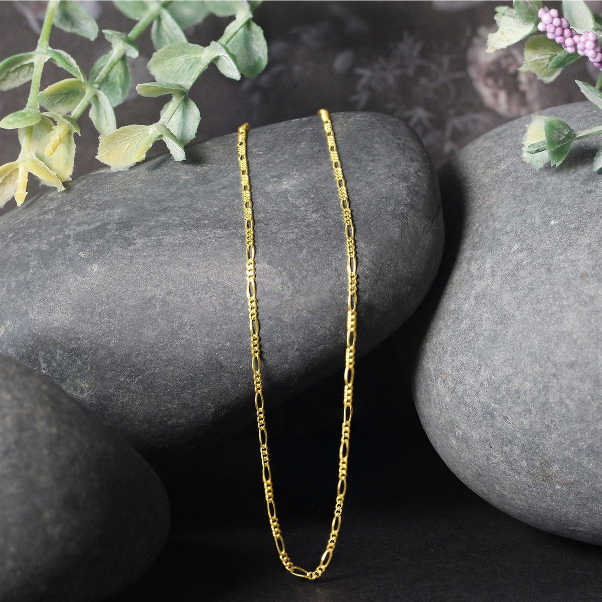 14k Yellow Gold Solid Figaro Chain 1.3mm - LinkagejewelrydesignLinkagejewelrydesign