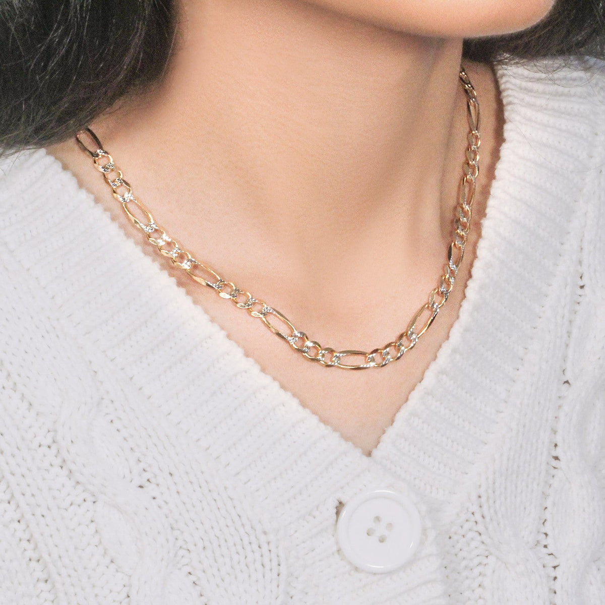 14K Yellow Gold Solid Pave Figaro Chain (5.90 mm) - LinkagejewelrydesignLinkagejewelrydesign