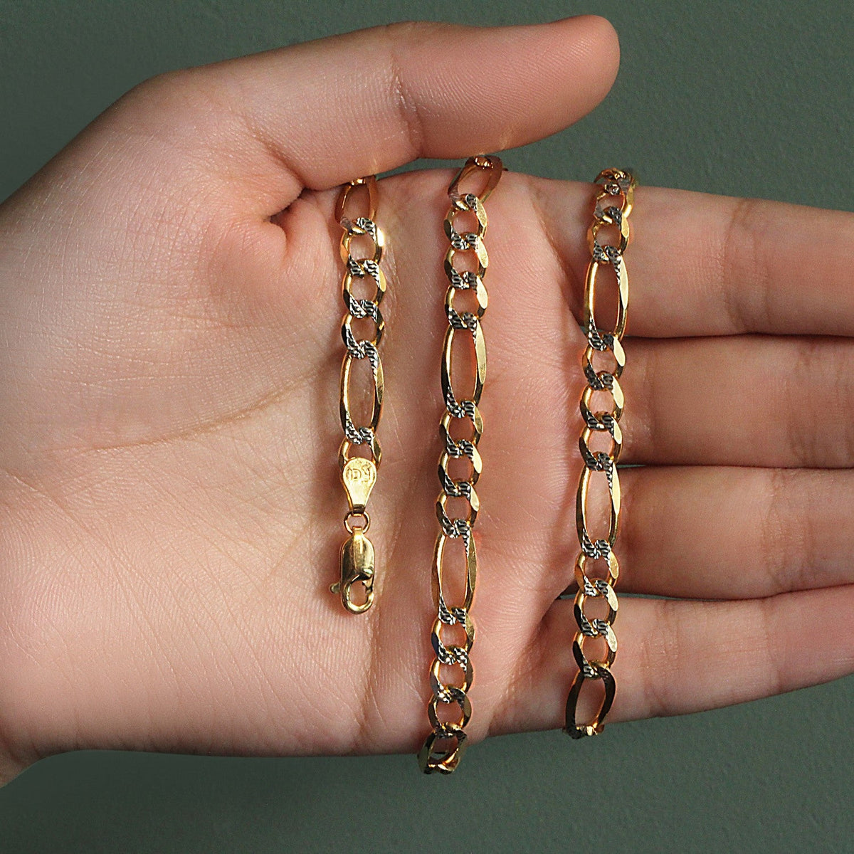 14K Yellow Gold Solid Pave Figaro Chain (5.90 mm) - LinkagejewelrydesignLinkagejewelrydesign