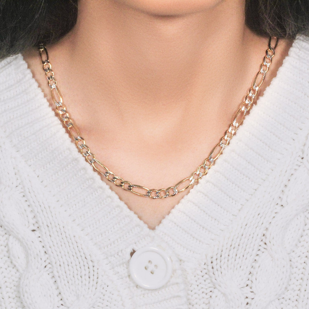 14K Yellow Gold Solid Pave Figaro Chain (5.90 mm) - LinkagejewelrydesignLinkagejewelrydesign