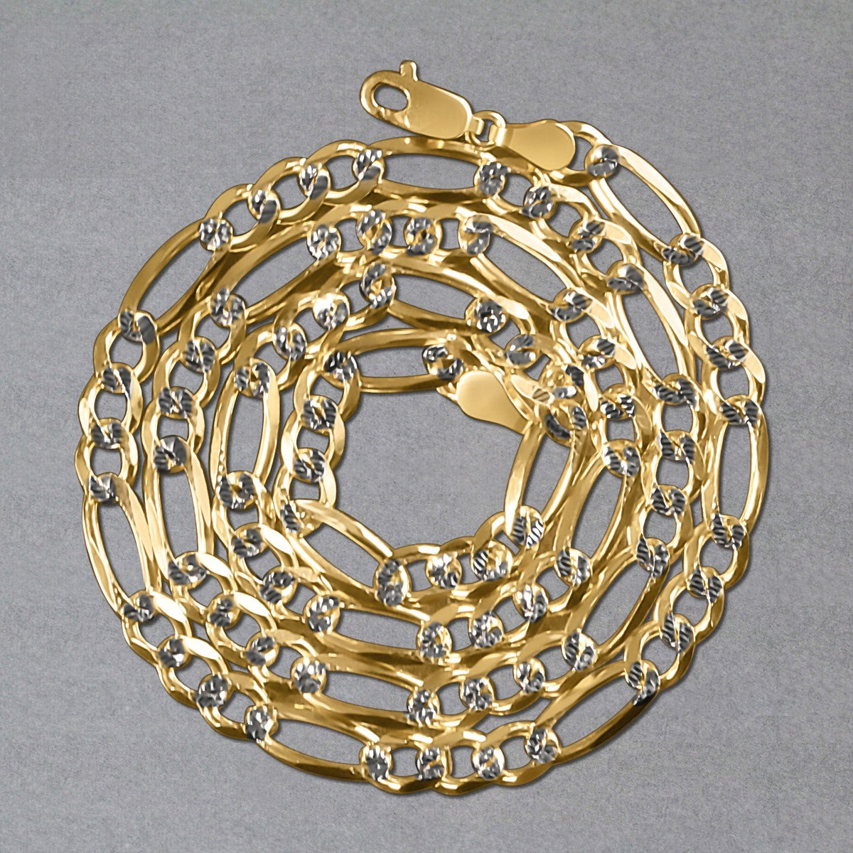 14K Yellow Gold Solid Pave Figaro Chain (5.90 mm) - LinkagejewelrydesignLinkagejewelrydesign