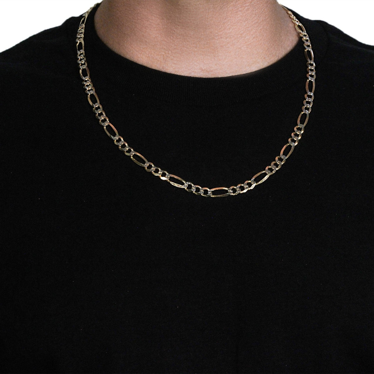 14K Yellow Gold Solid Pave Figaro Chain (7.00 mm) - LinkagejewelrydesignLinkagejewelrydesign