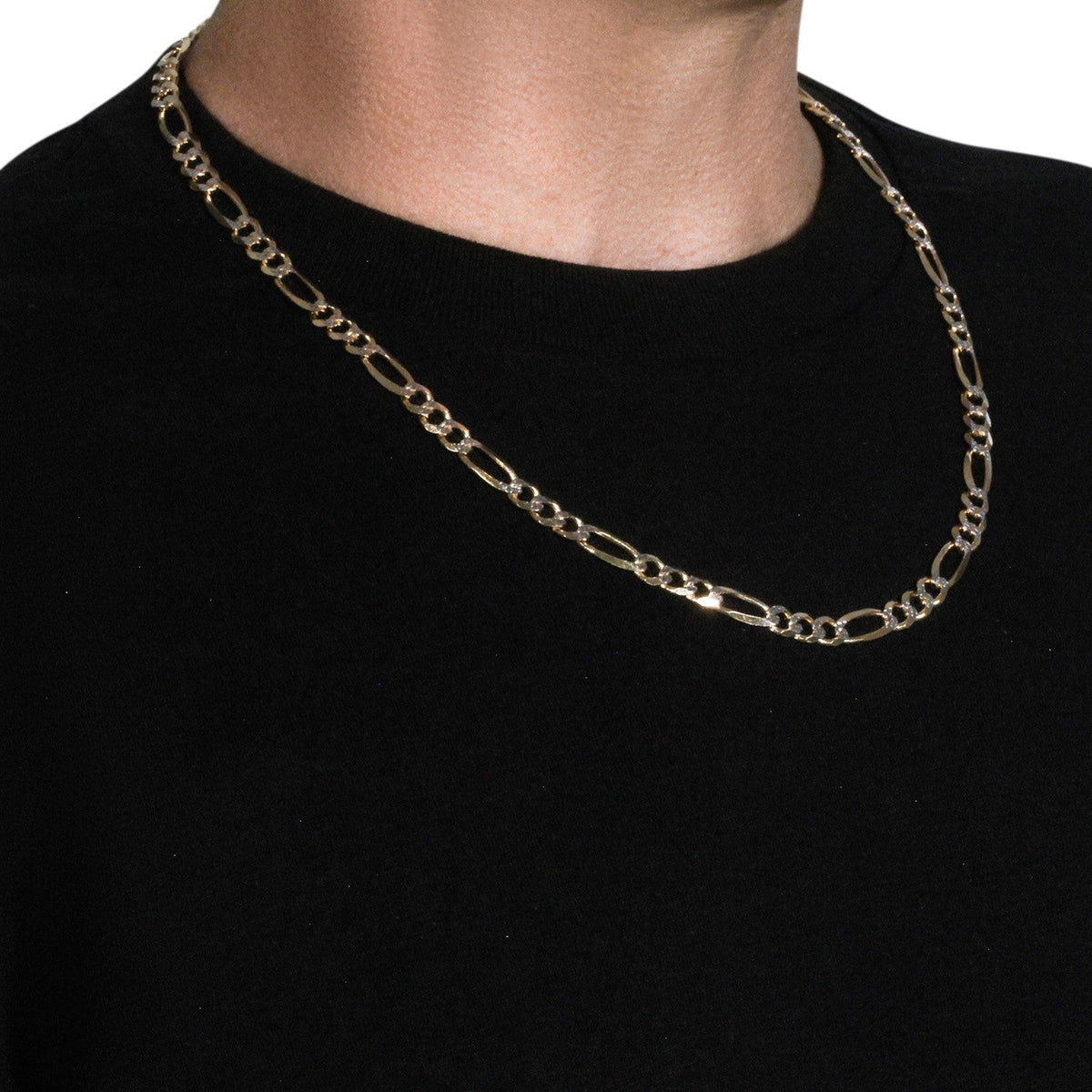 14K Yellow Gold Solid Pave Figaro Chain (7.00 mm) - LinkagejewelrydesignLinkagejewelrydesign