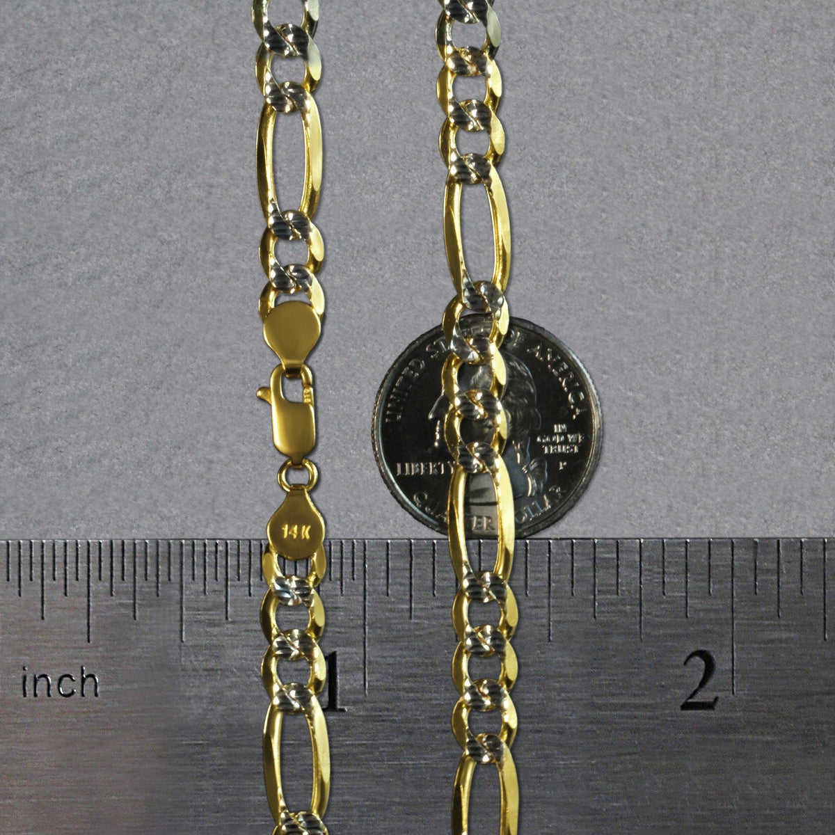 14K Yellow Gold Solid Pave Figaro Chain (7.00 mm) - LinkagejewelrydesignLinkagejewelrydesign