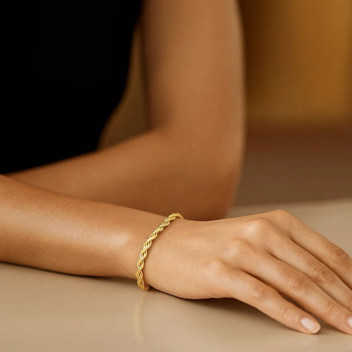 14k Yellow Gold Solid Rope Bracelet (2.50 mm) - LinkagejewelrydesignLinkagejewelrydesign