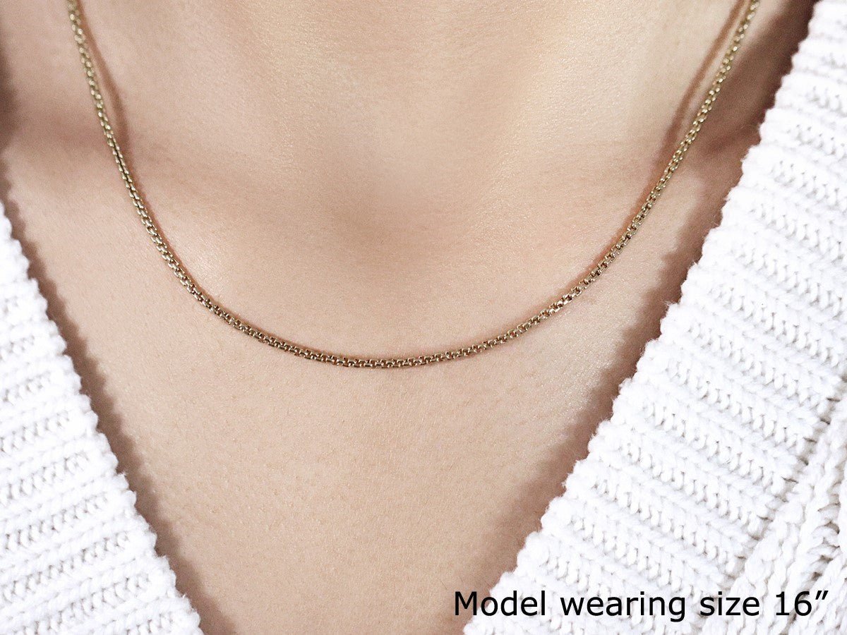 14k Yellow Gold Solid Round Box Chain 1.6 mm - LinkagejewelrydesignLinkagejewelrydesign